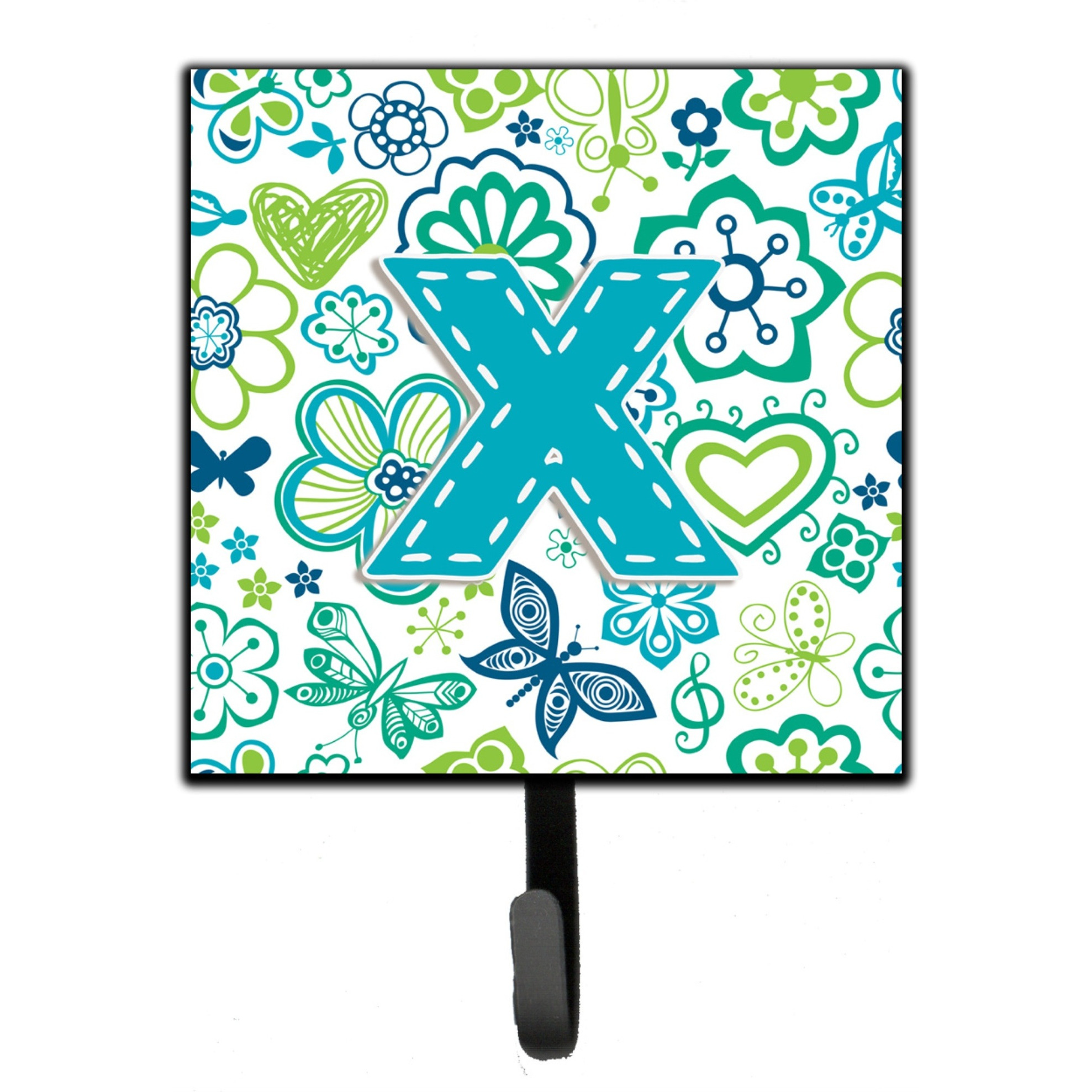 &quotCaroline's Treasures CJ2006-XSH4 Letter X Flowers and Butterflies Teal Blue Leash or Key Holder, Small, Multicolor"