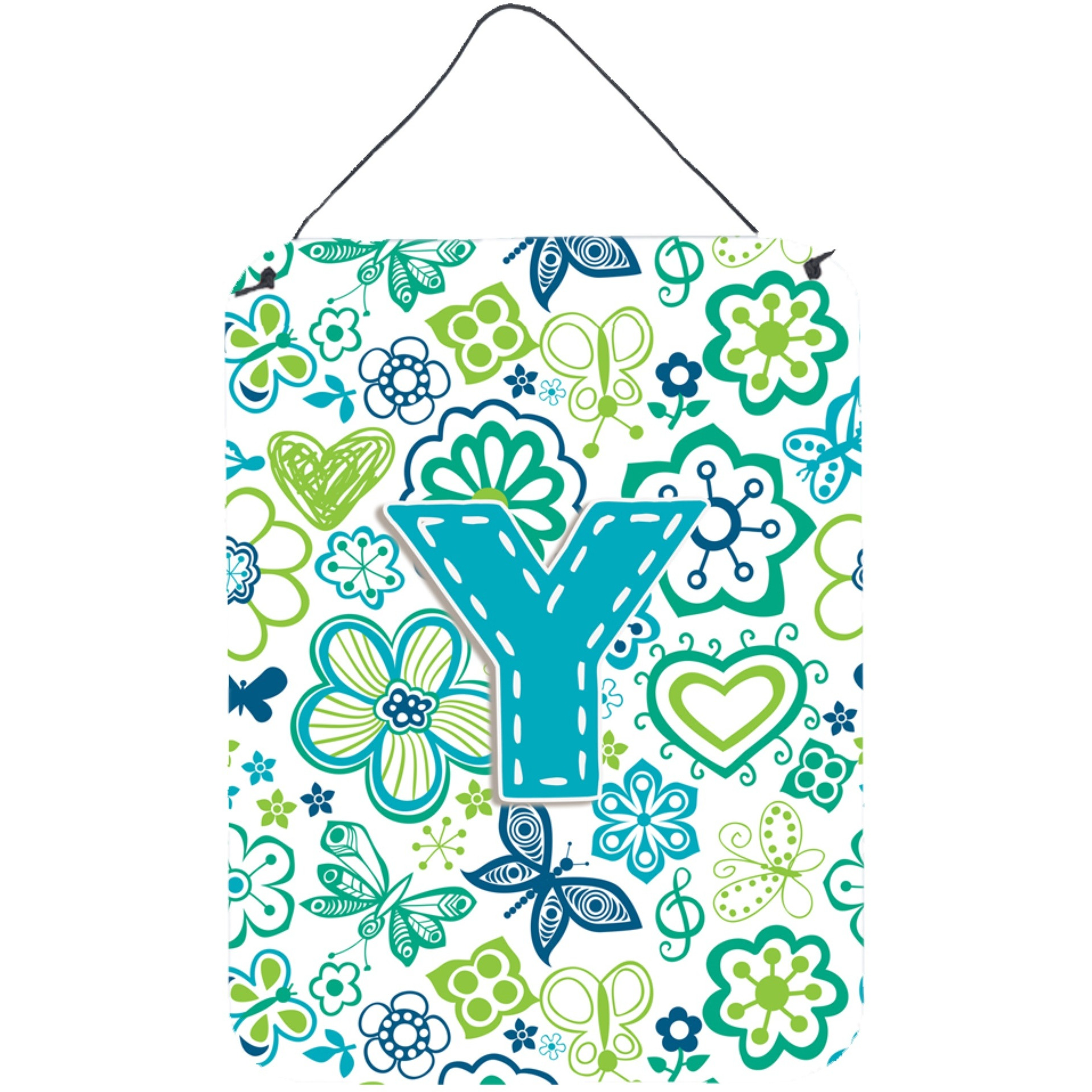 &quotCaroline's Treasures CJ2006-YDS1216 Letter Y Flowers and Butterflies Teal Blue Wall or Door Hanging Prints, 16 x 12"", Multicolor"