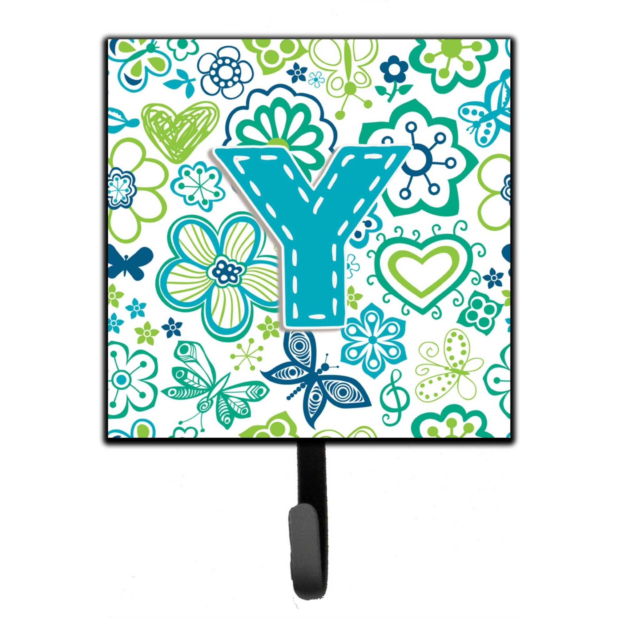 &quotCaroline's Treasures CJ2006-YSH4 Letter Y Flowers and Butterflies Teal Blue Leash or Key Holder, Small, Multicolor"