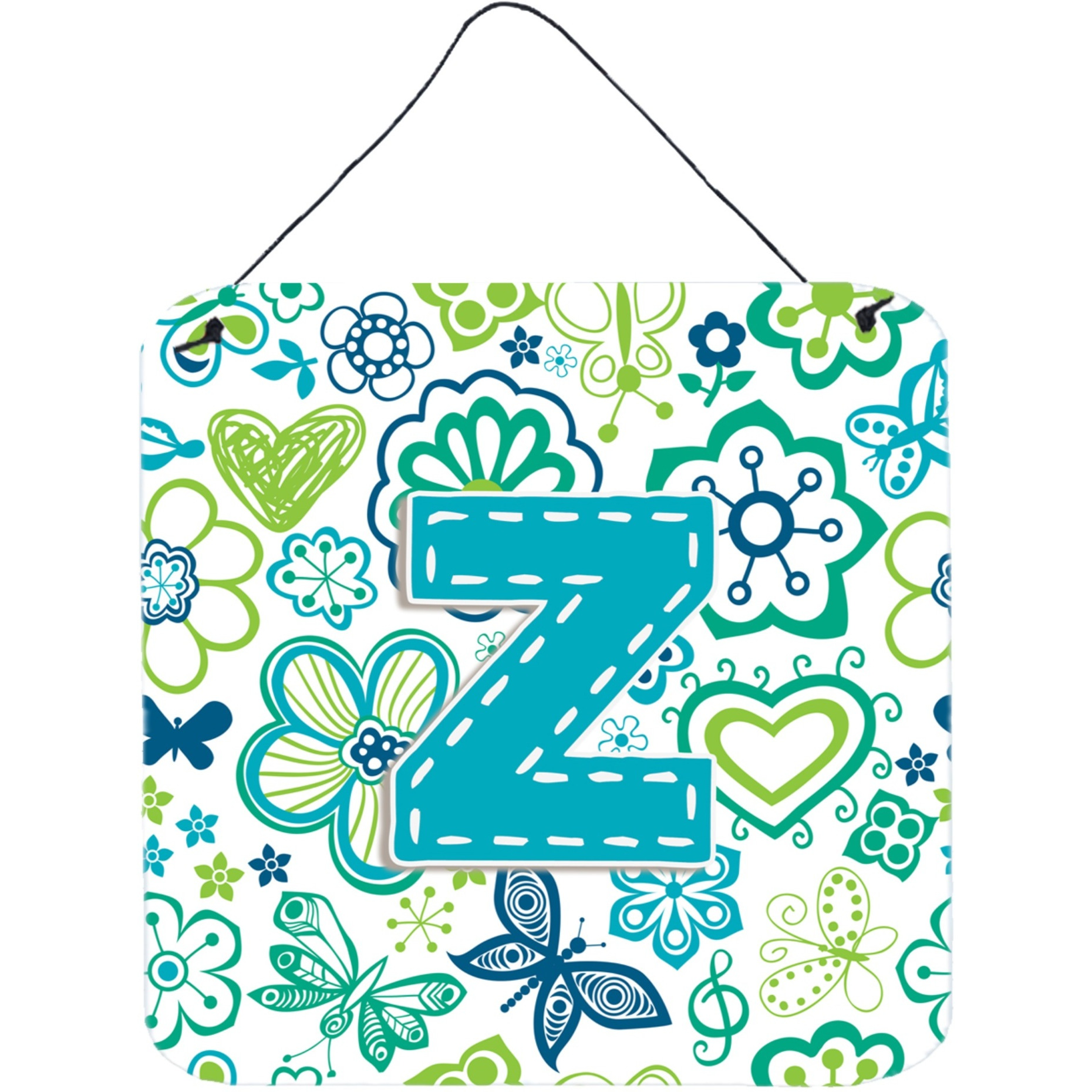 &quotCaroline's Treasures Letter Z Flowers and Butterflies Teal Blue Wall or Door Hanging Prints, 6 x 6"""