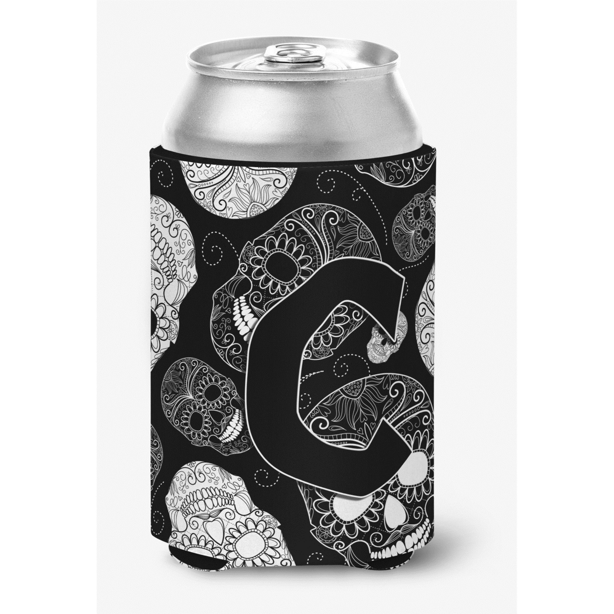 Letter C Day of the Dead Skulls Black Can or Bottle Hugger CJ2008-CCC