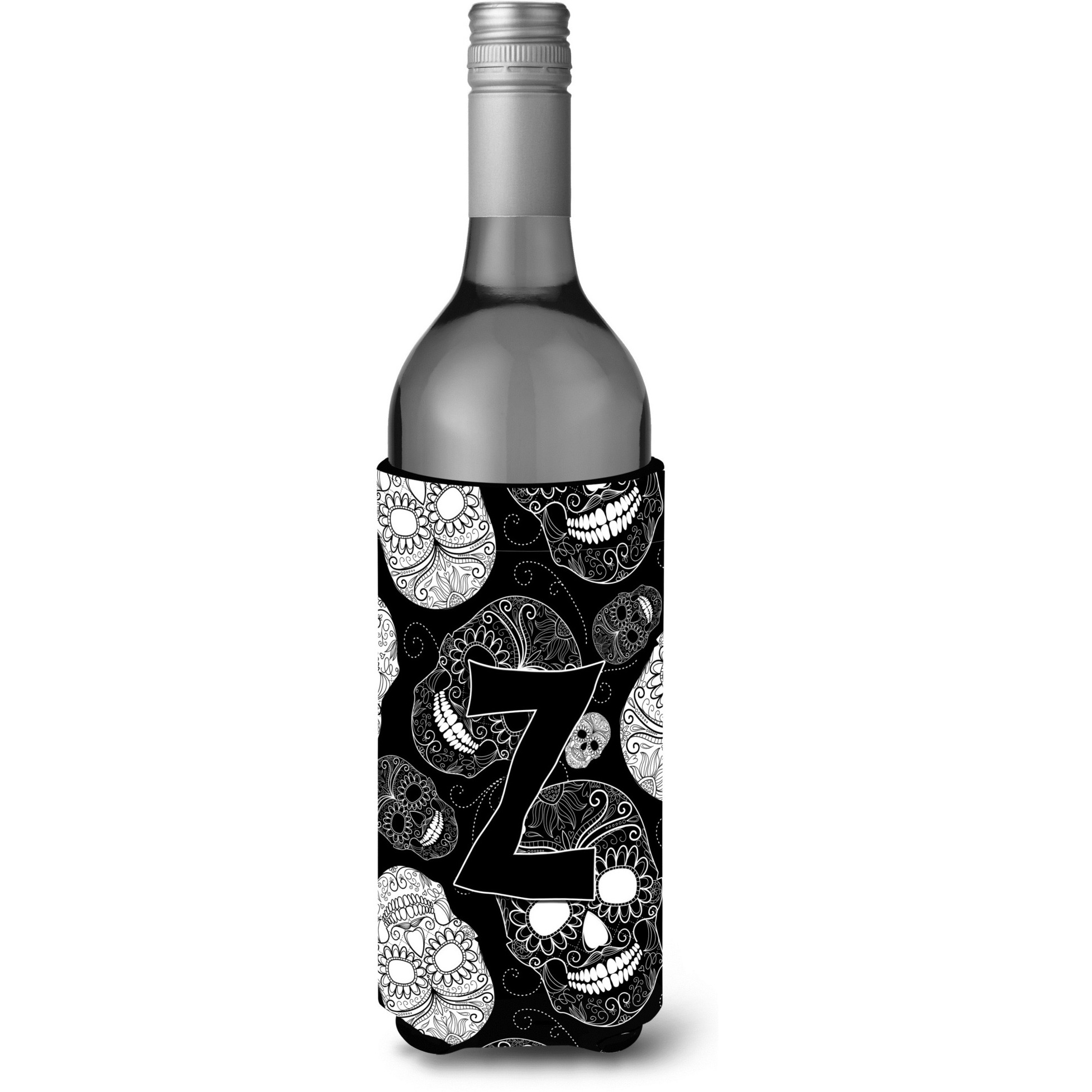 Letter Z Day of the Dead Skulls Black Wine Bottle Beverage Insulator Hugger CJ2008-ZLITERK