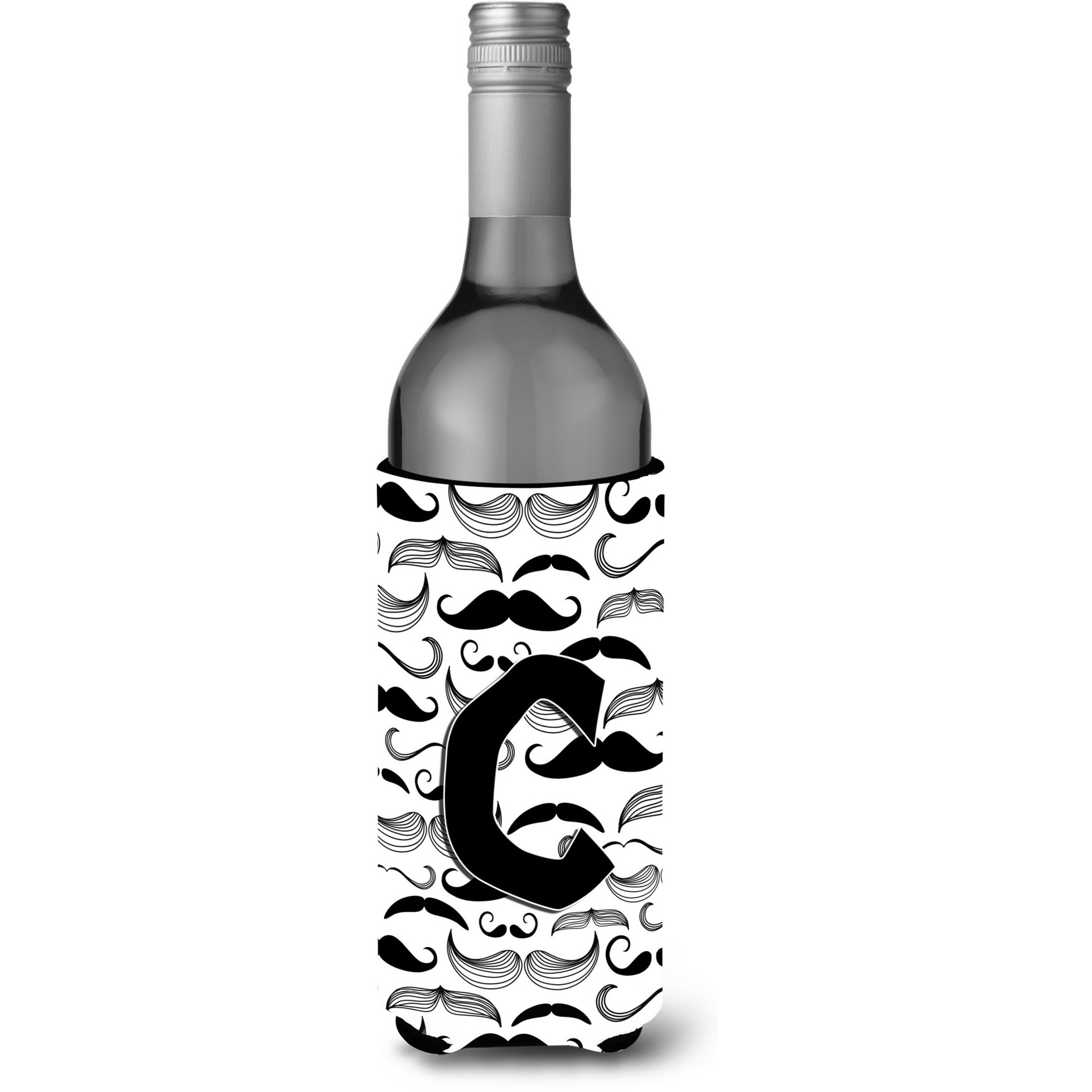 Letter C Moustache Initial Wine Bottle Beverage Insulator Hugger CJ2009-CLITERK