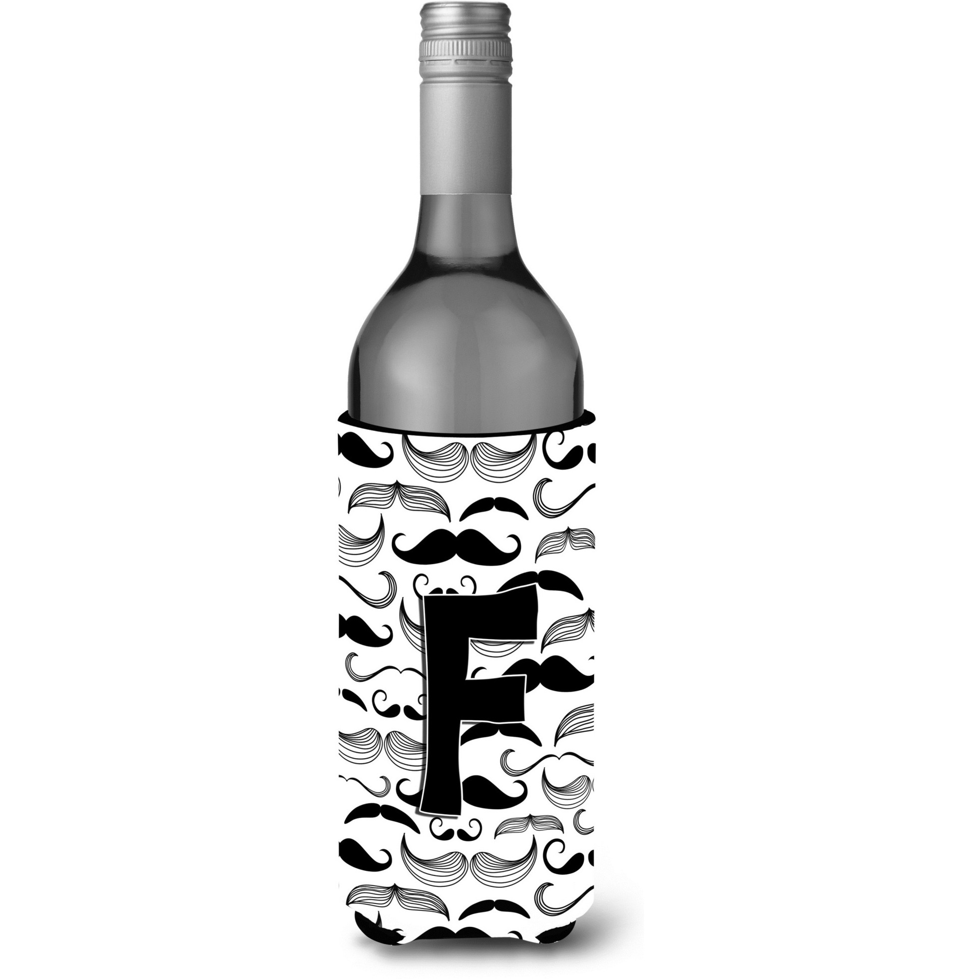 Letter F Moustache Initial Wine Bottle Beverage Insulator Hugger CJ2009-FLITERK