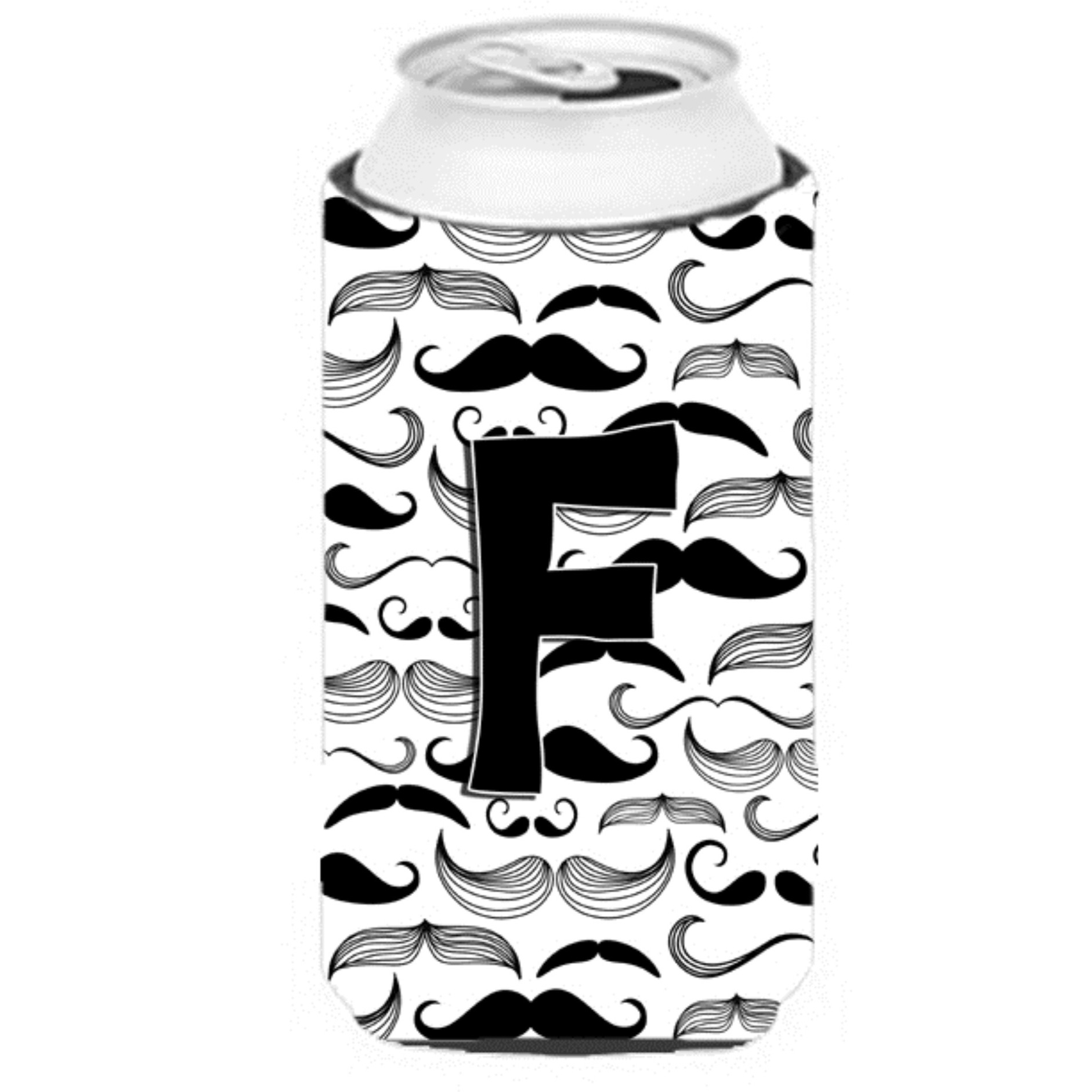 Letter F Moustache Initial Tall Boy Beverage Insulator Hugger CJ2009-FTBC