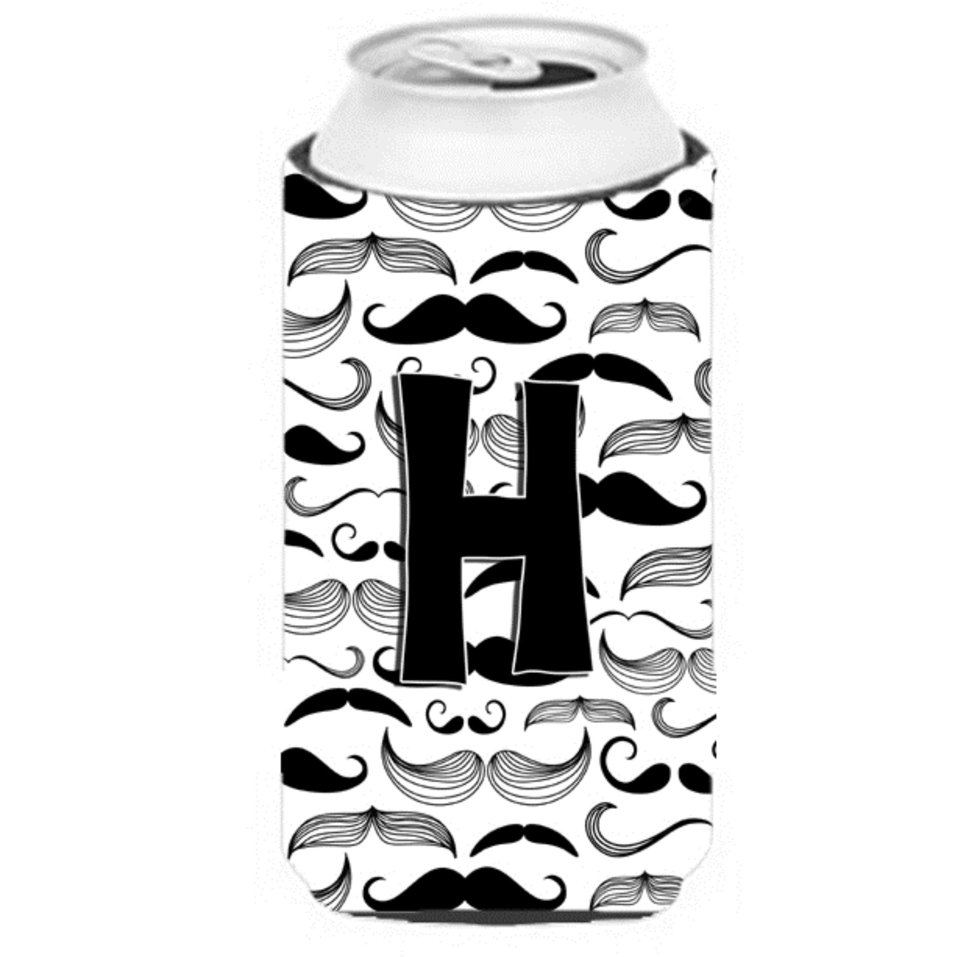 Letter H Moustache Initial Tall Boy Beverage Insulator Hugger CJ2009-HTBC