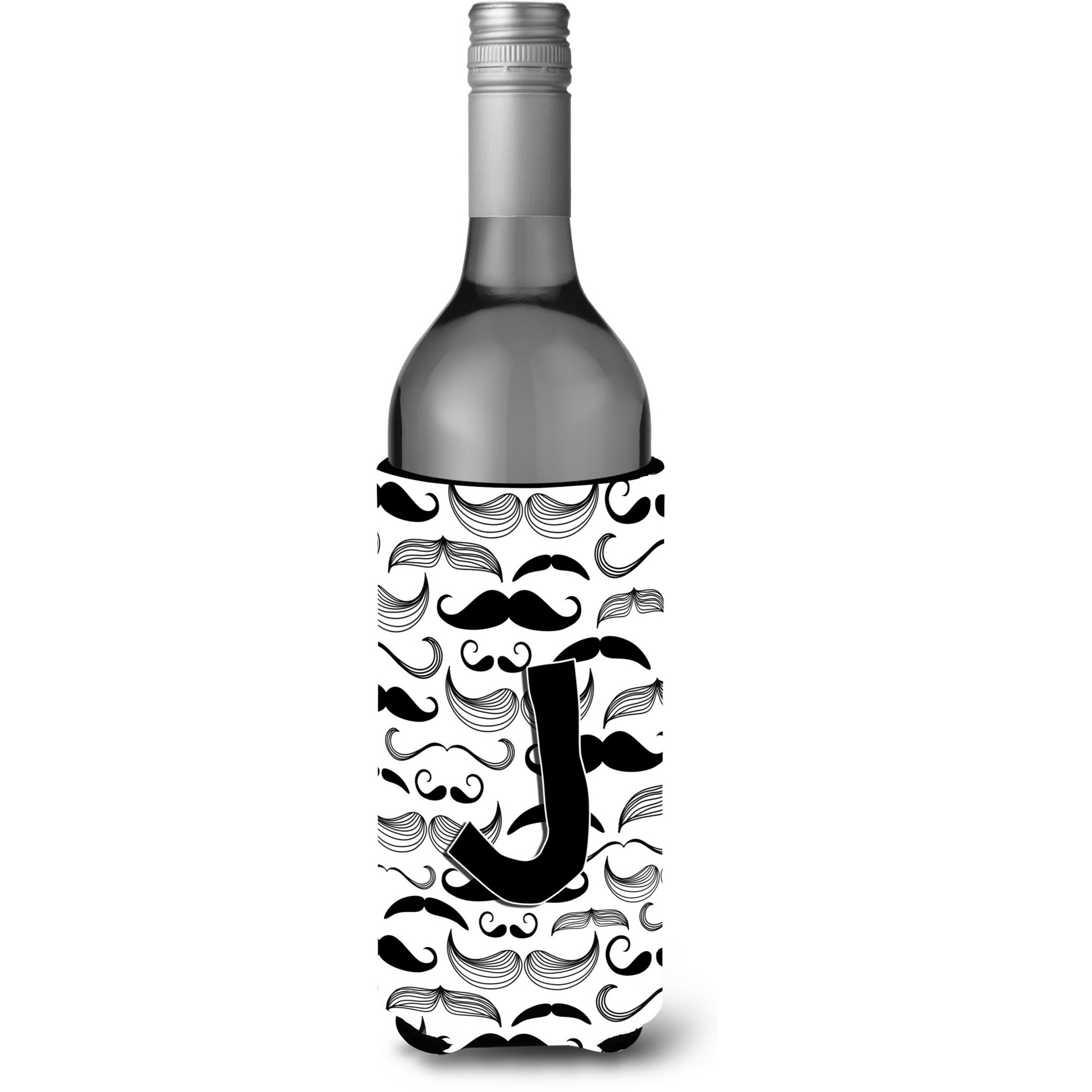 Letter J Moustache Initial Wine Bottle Beverage Insulator Hugger CJ2009-JLITERK