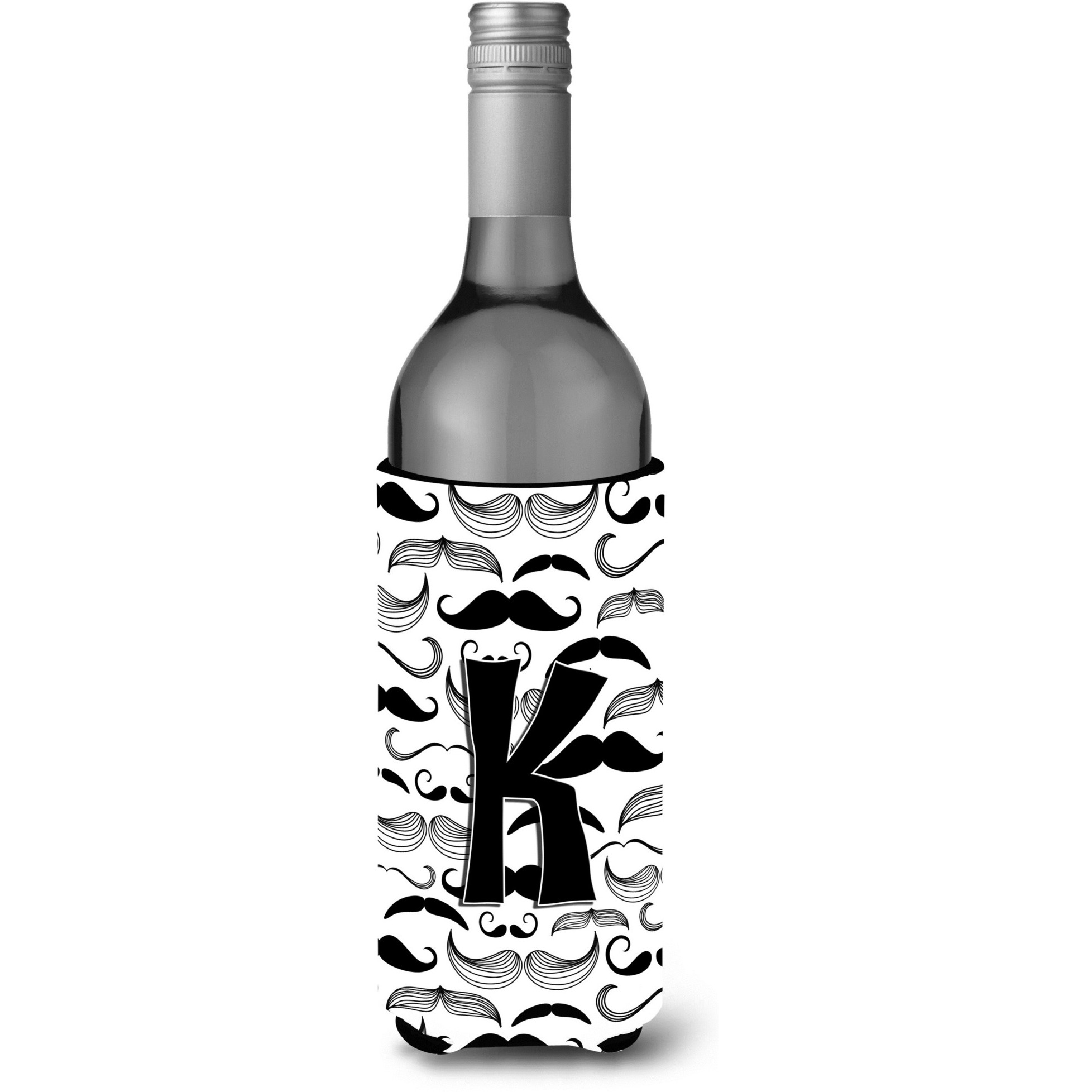 Letter K Moustache Initial Wine Bottle Beverage Insulator Hugger CJ2009-KLITERK