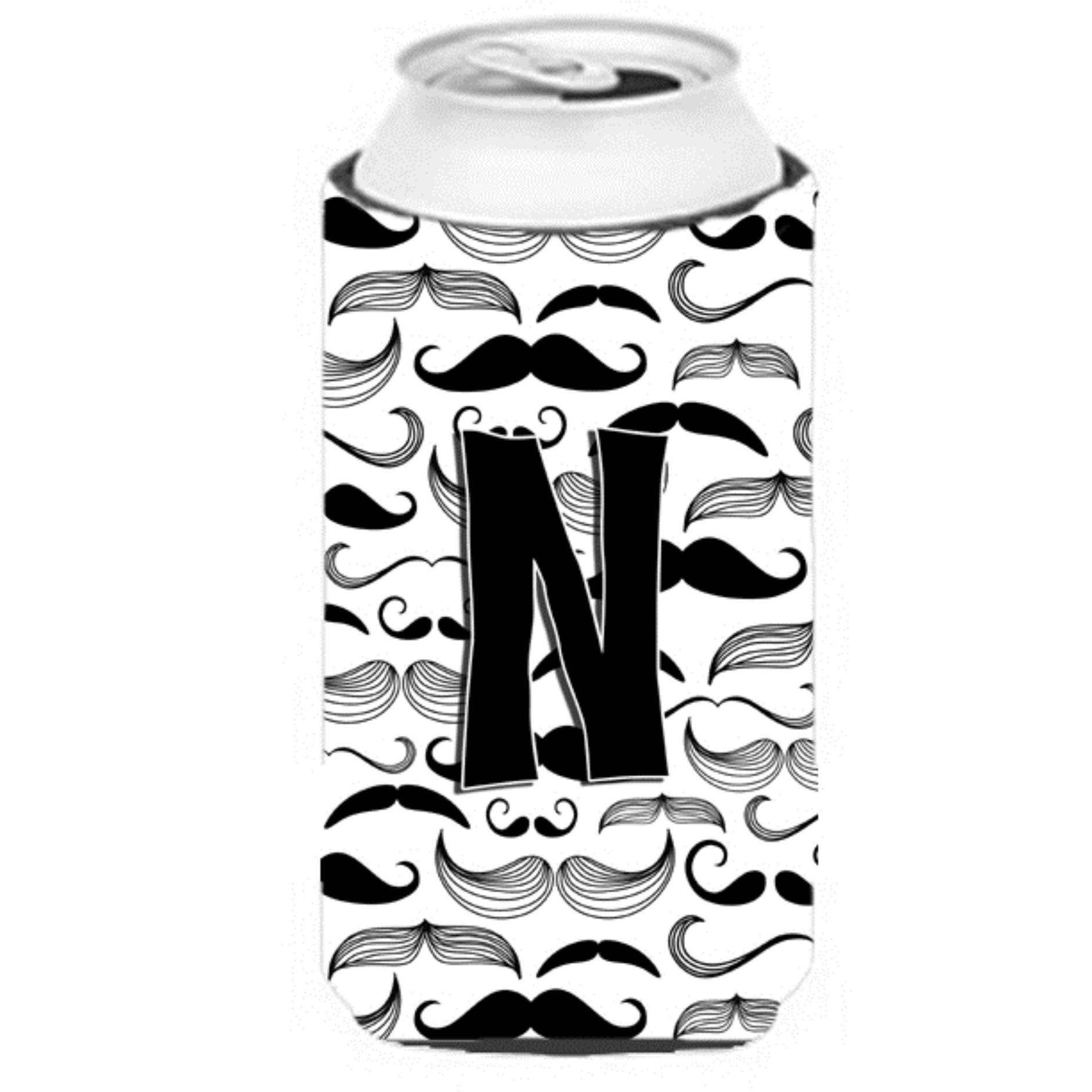 Letter N Moustache Initial Tall Boy Beverage Insulator Hugger CJ2009-NTBC