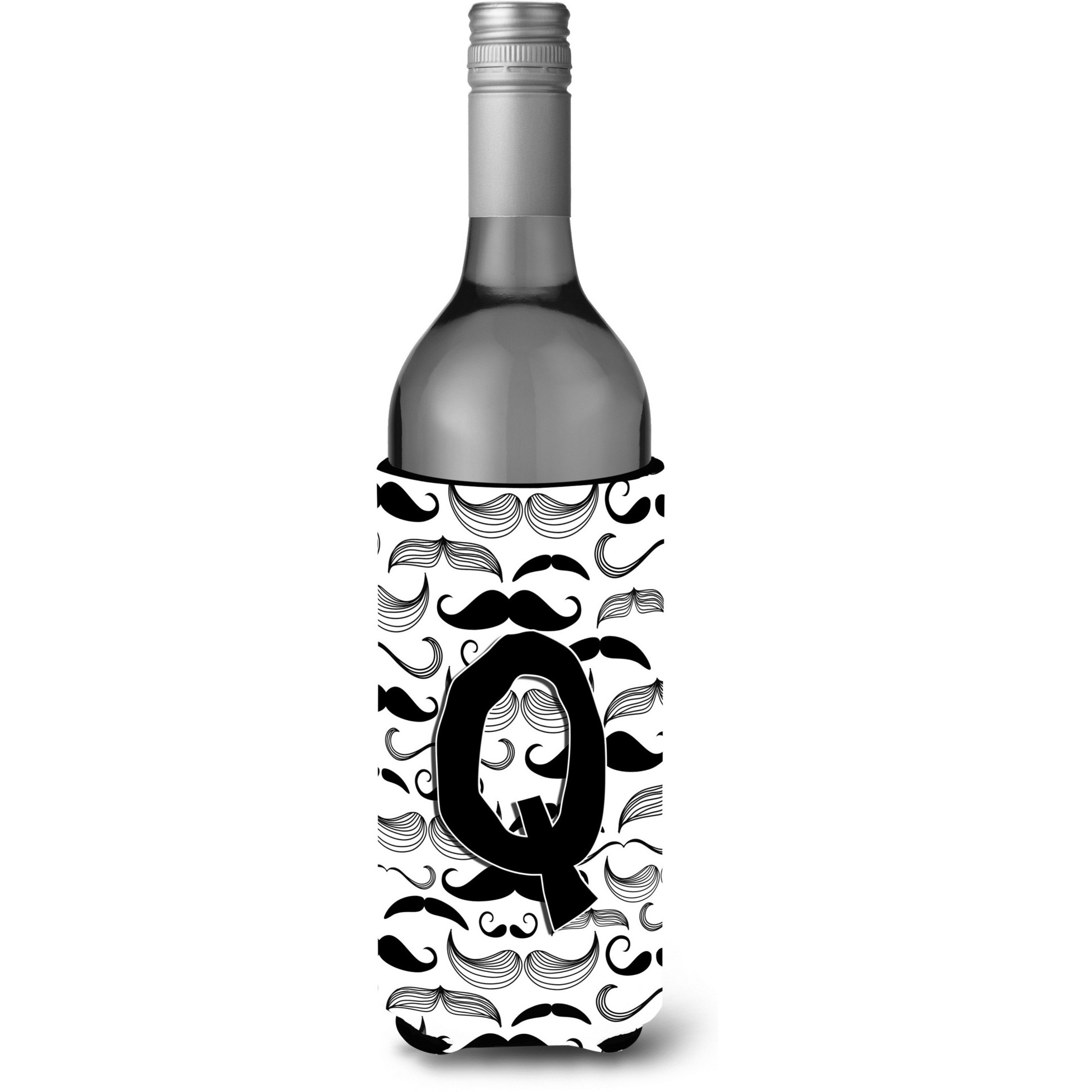 Letter Q Moustache Initial Wine Bottle Beverage Insulator Hugger CJ2009-QLITERK