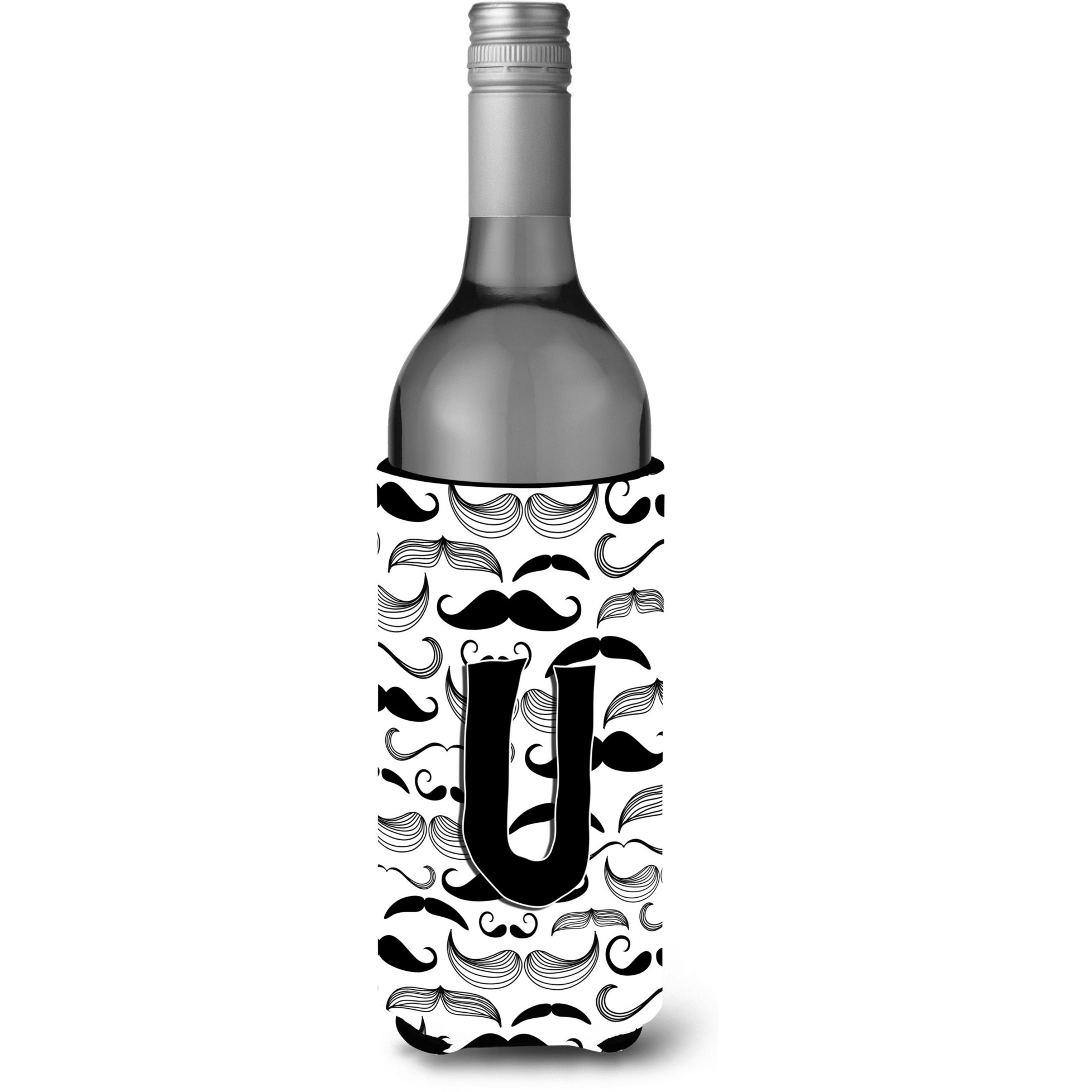 Letter U Moustache Initial Wine Bottle Beverage Insulator Hugger CJ2009-ULITERK