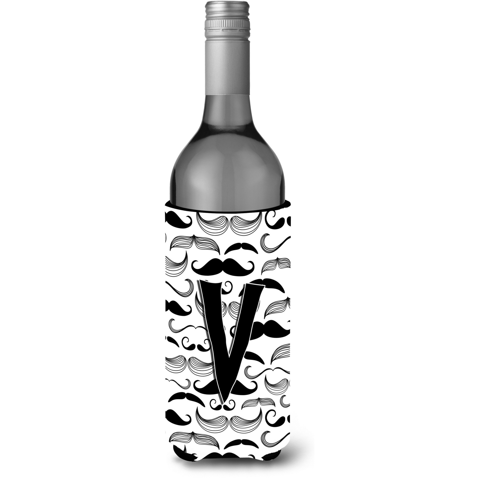 Letter V Moustache Initial Wine Bottle Beverage Insulator Hugger CJ2009-VLITERK
