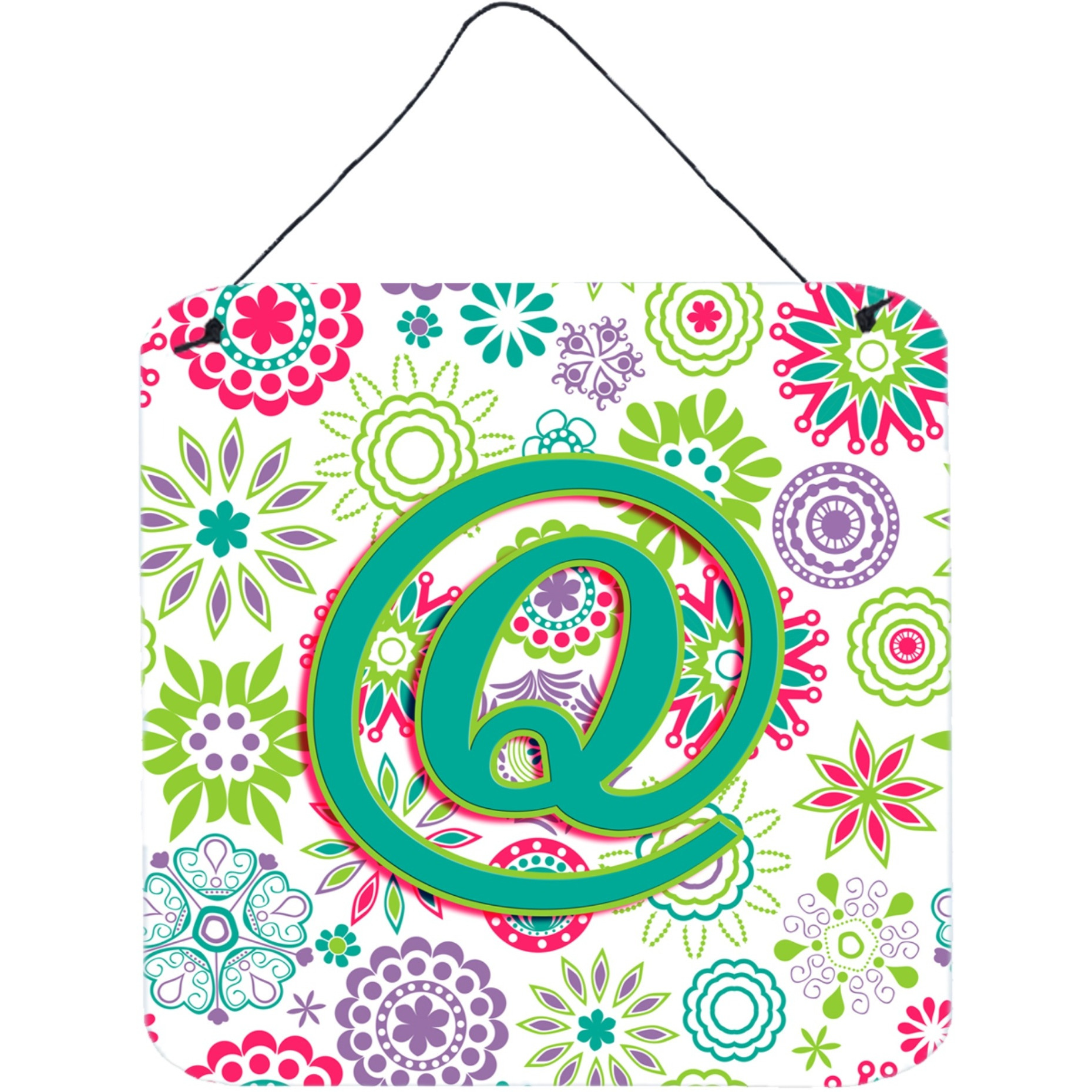 &quotCaroline's Treasures Letter Q Flowers Pink Teal Green Initial with Wall or Door Hanging Prints, 6 x 6"""