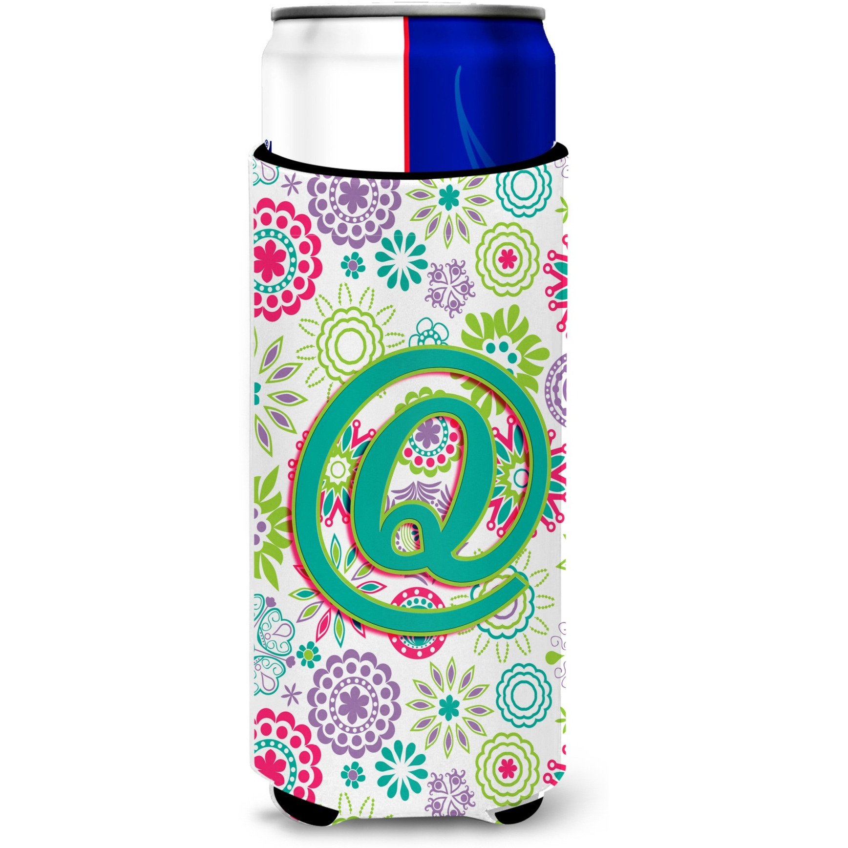 Letter Q Flowers Pink Teal Green Initial Ultra Beverage Insulators for slim cans CJ2011-QMUK