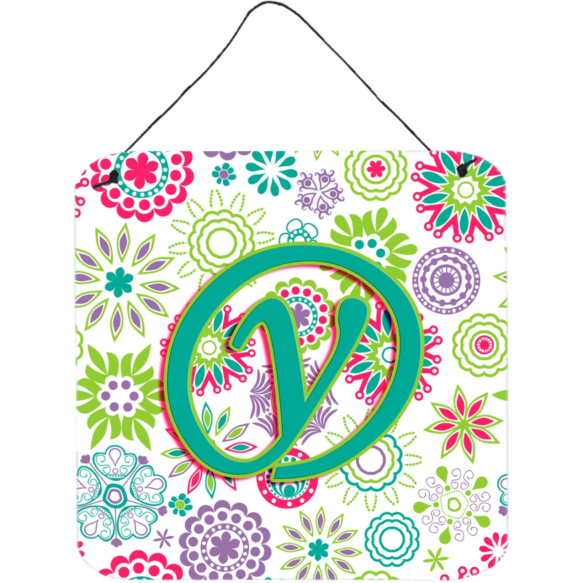 &quotCaroline's Treasures Letter Y Flowers Pink Teal Green Initial with Wall or Door Hanging Prints, 6 x 6"""