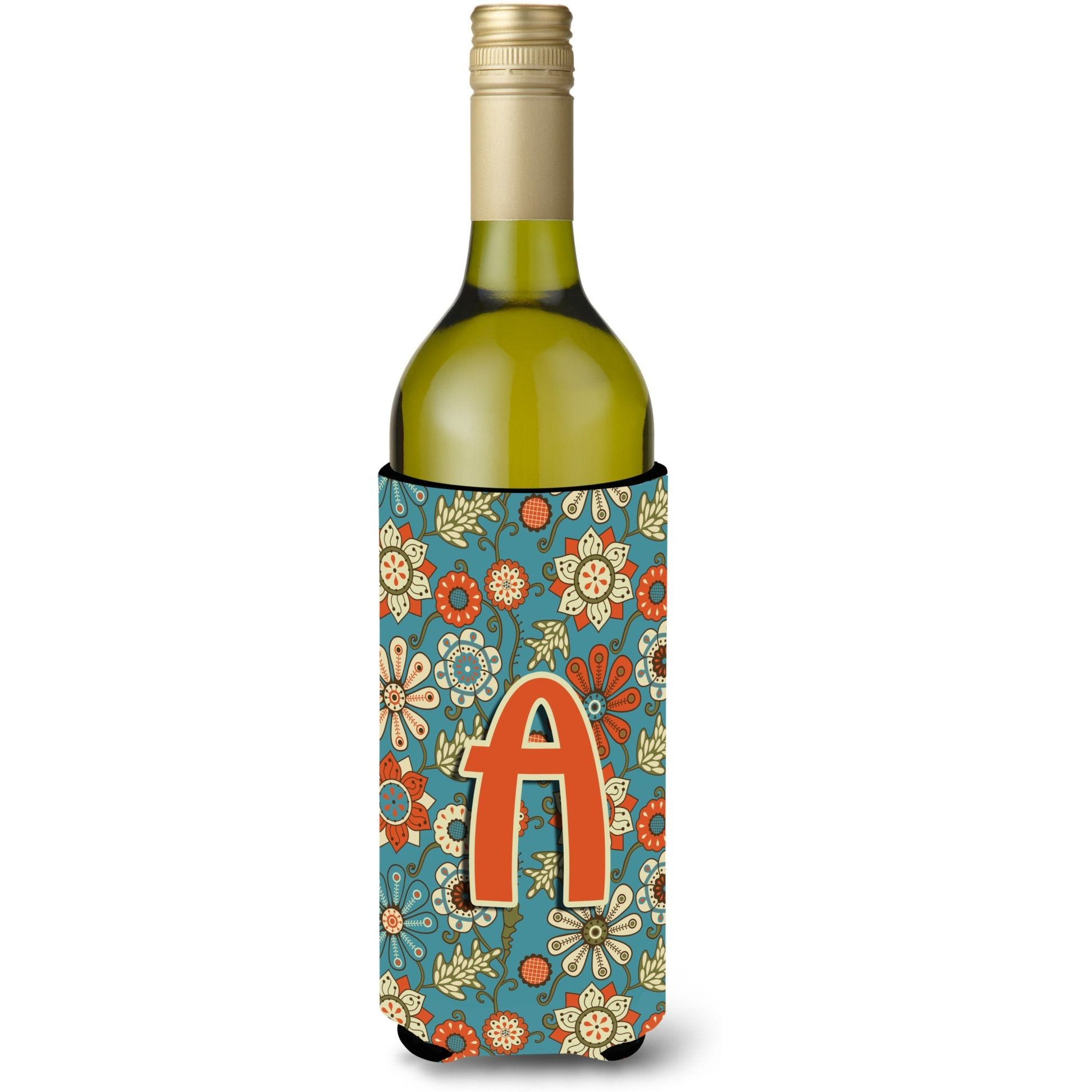 Letter A Flowers Retro Blue Wine Bottle Beverage Insulator Hugger CJ2012-ALITERK