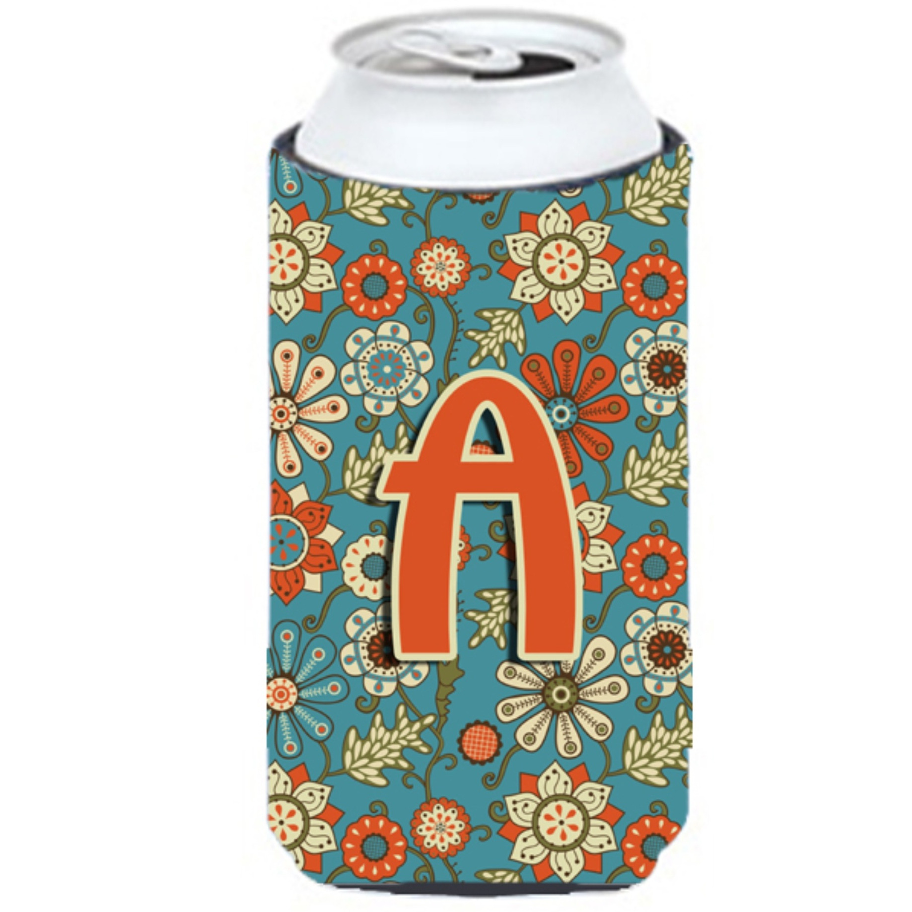 Letter A Flowers Retro Blue Tall Boy Beverage Insulator Hugger CJ2012-ATBC