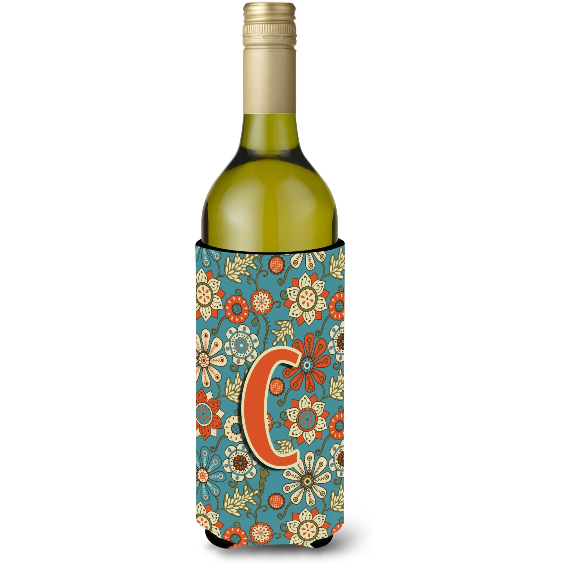Letter C Flowers Retro Blue Wine Bottle Beverage Insulator Hugger CJ2012-CLITERK