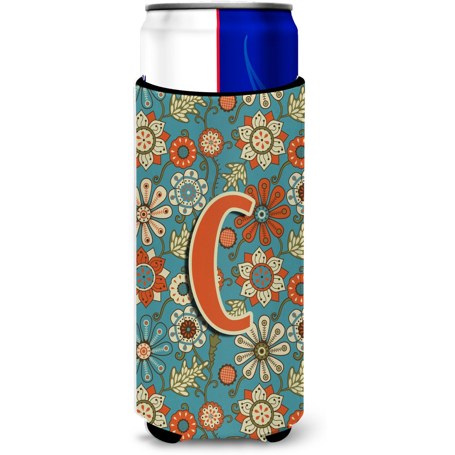 Letter C Flowers Retro Blue Ultra Beverage Insulators for slim cans CJ2012-CMUK
