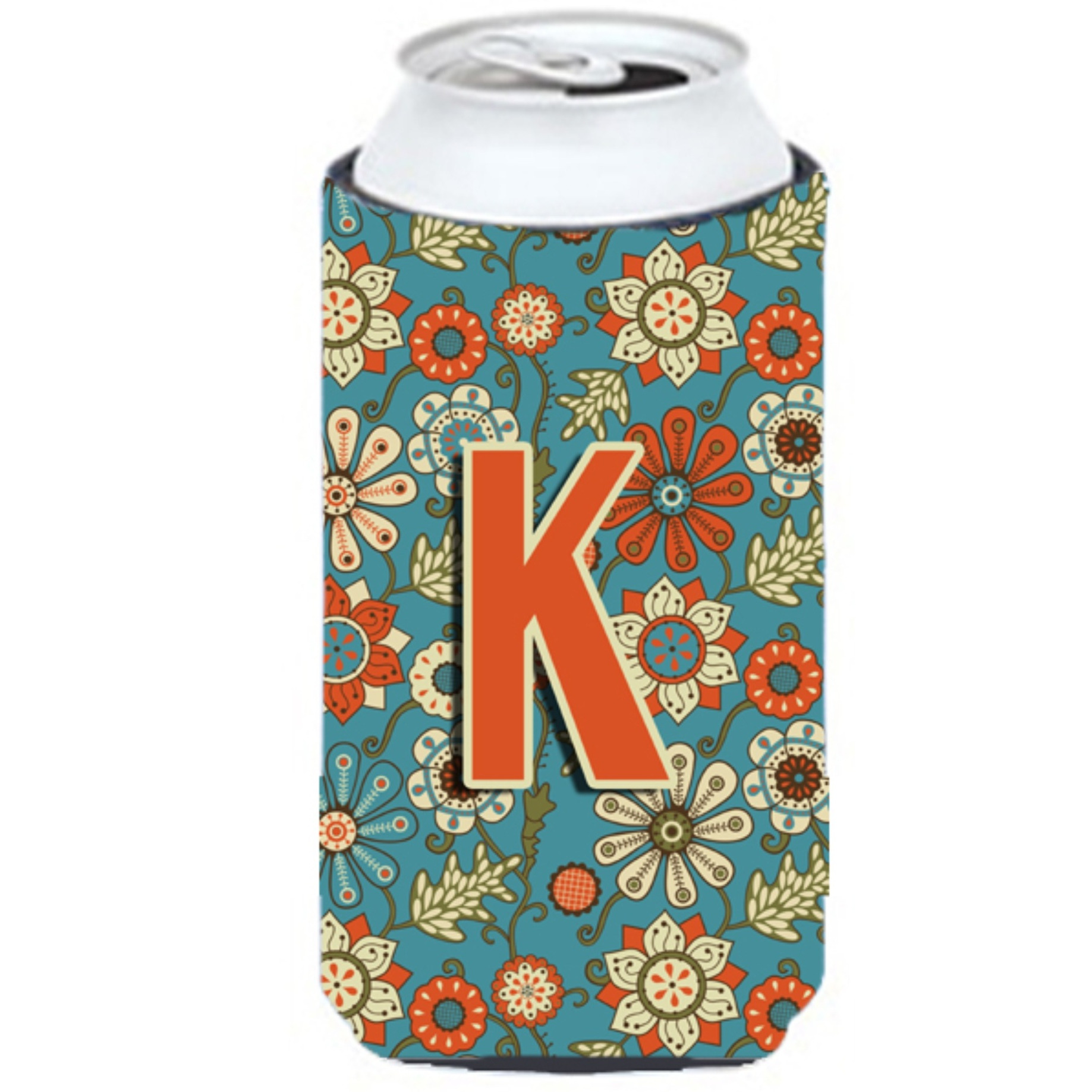 Letter K Flowers Retro Blue Tall Boy Beverage Insulator Hugger CJ2012-KTBC