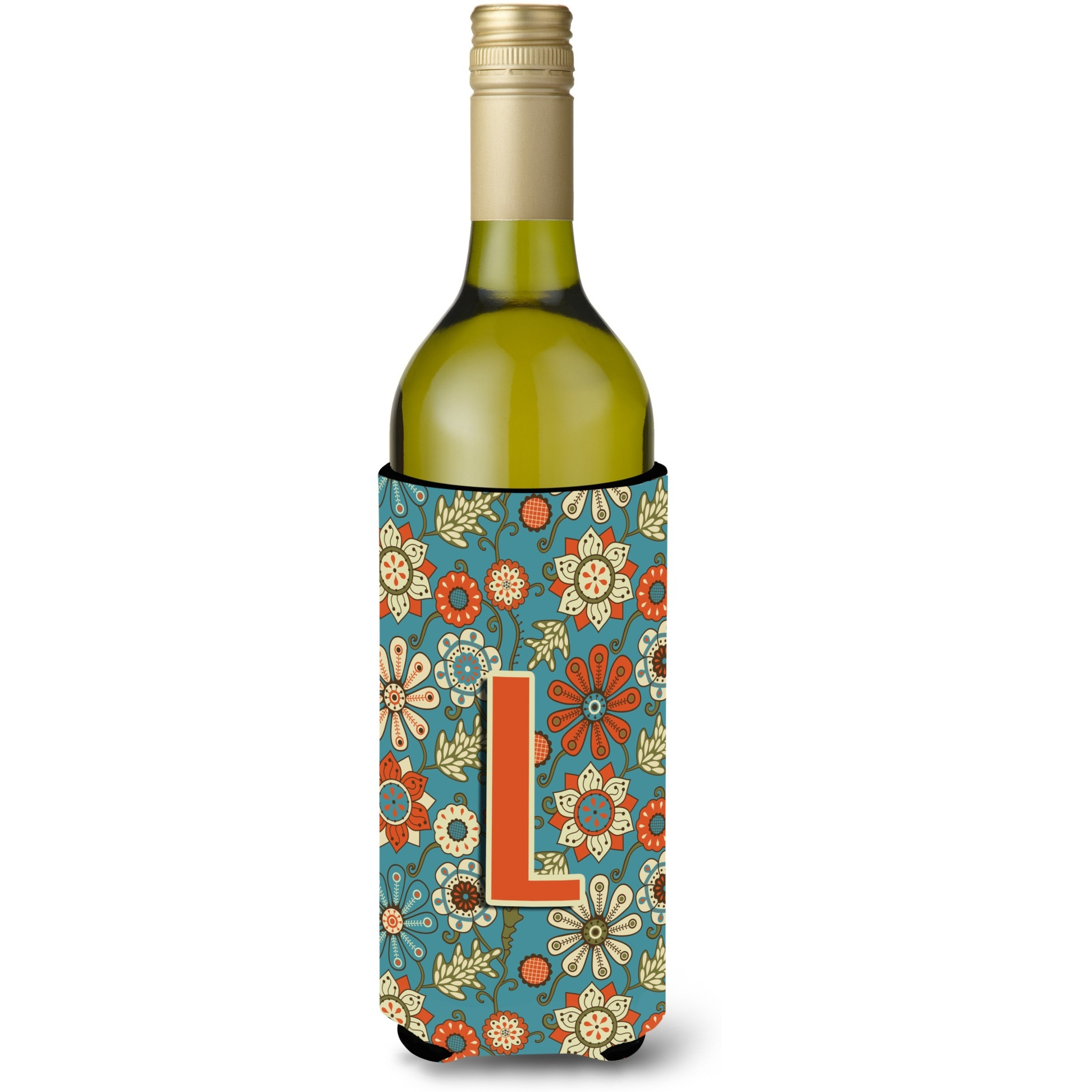 Letter L Flowers Retro Blue Wine Bottle Beverage Insulator Hugger CJ2012-LLITERK