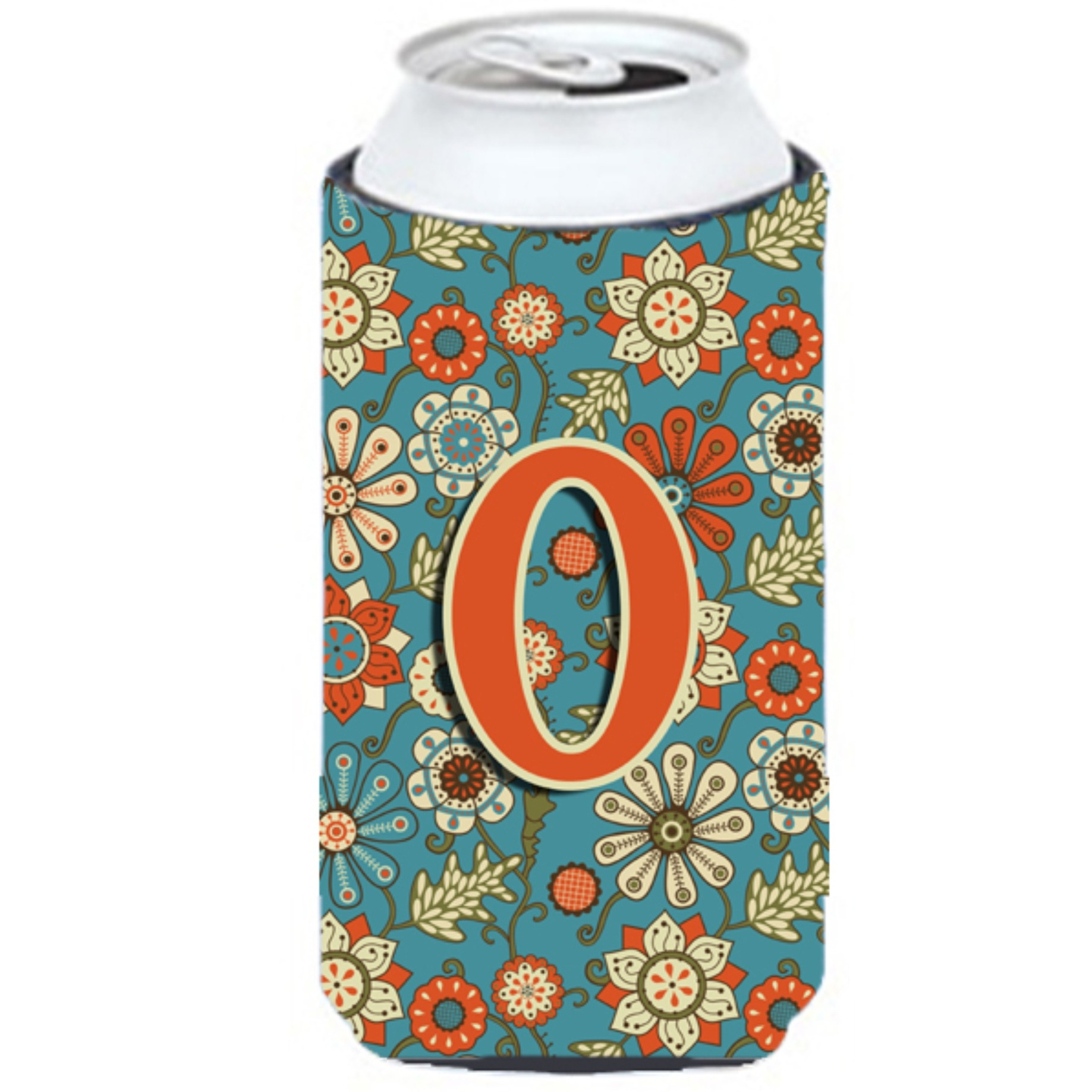 Letter O Flowers Retro Blue Tall Boy Beverage Insulator Hugger CJ2012-OTBC