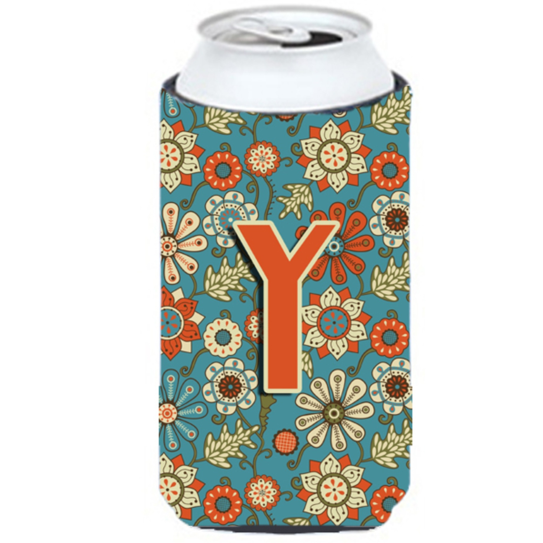 Letter Y Flowers Retro Blue Tall Boy Beverage Insulator Hugger CJ2012-YTBC