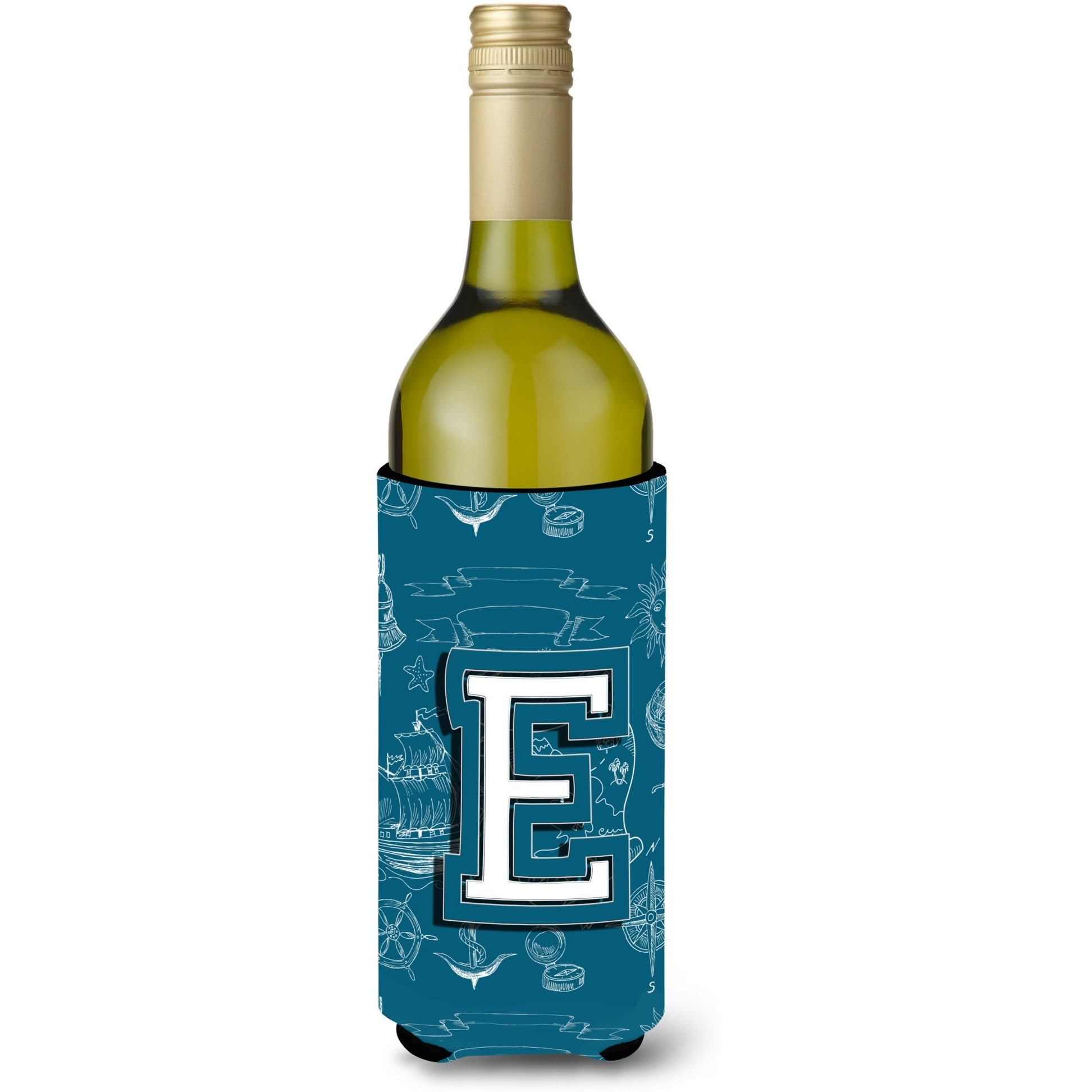 Letter E Sea Doodles Initial Alphabet Wine Bottle Beverage Insulator Hugger CJ2014-ELITERK