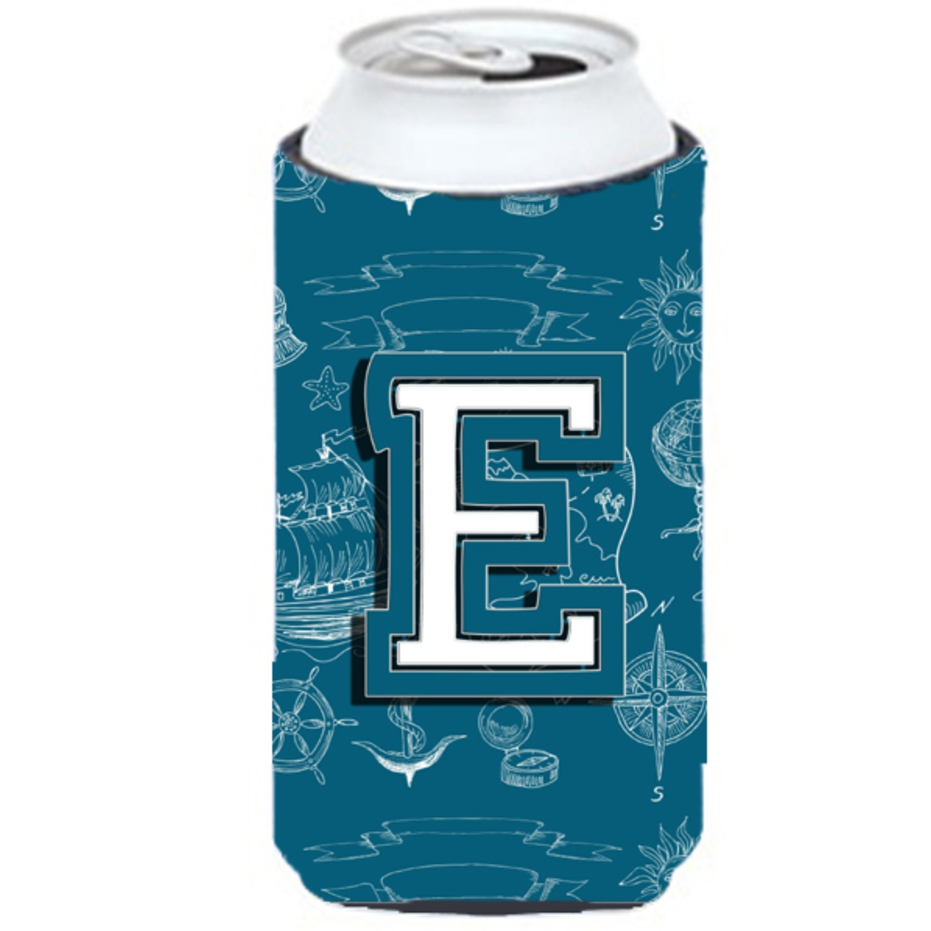 Letter E Sea Doodles Initial Alphabet Tall Boy Beverage Insulator Hugger CJ2014-ETBC