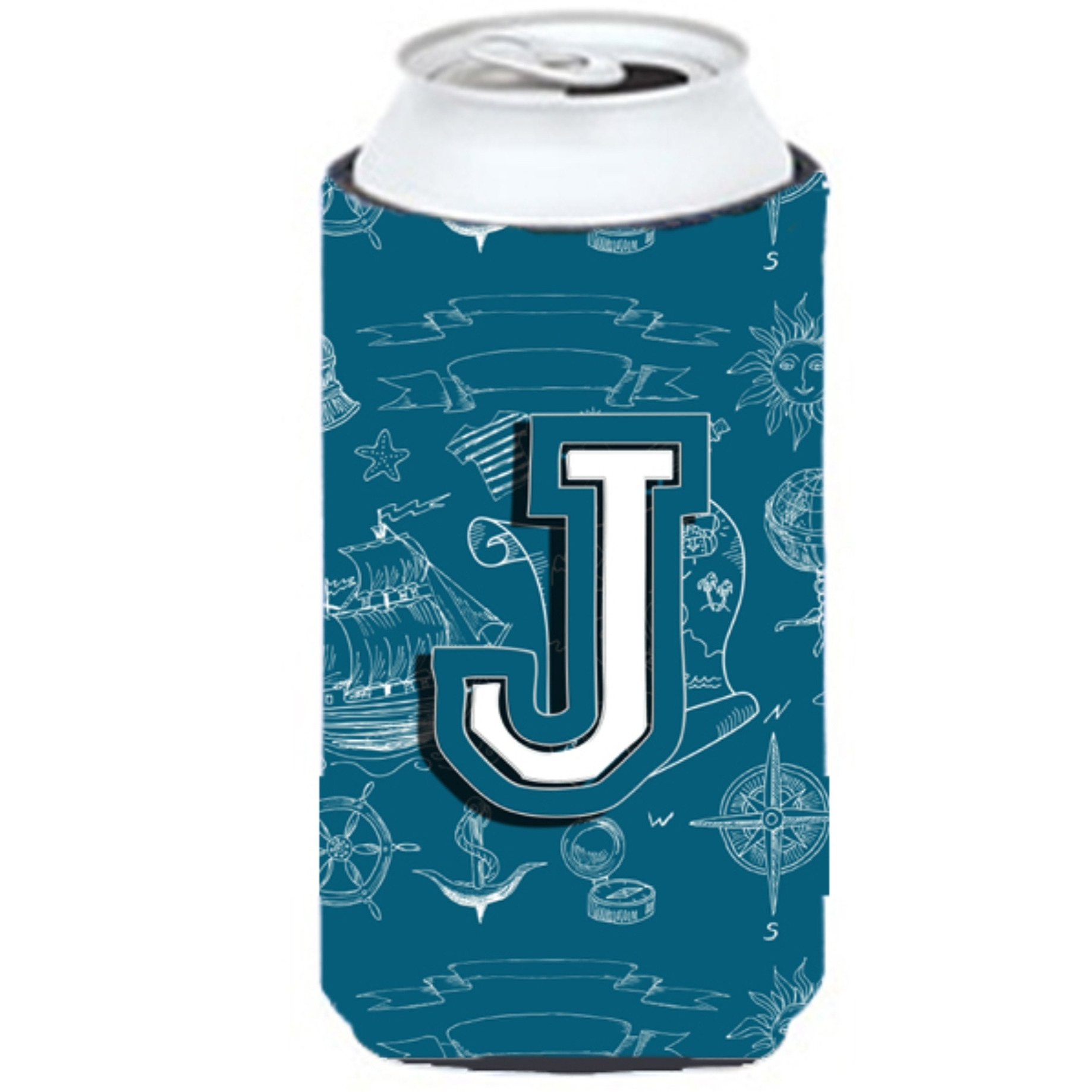 Letter J Sea Doodles Initial Alphabet Tall Boy Beverage Insulator Hugger CJ2014-JTBC