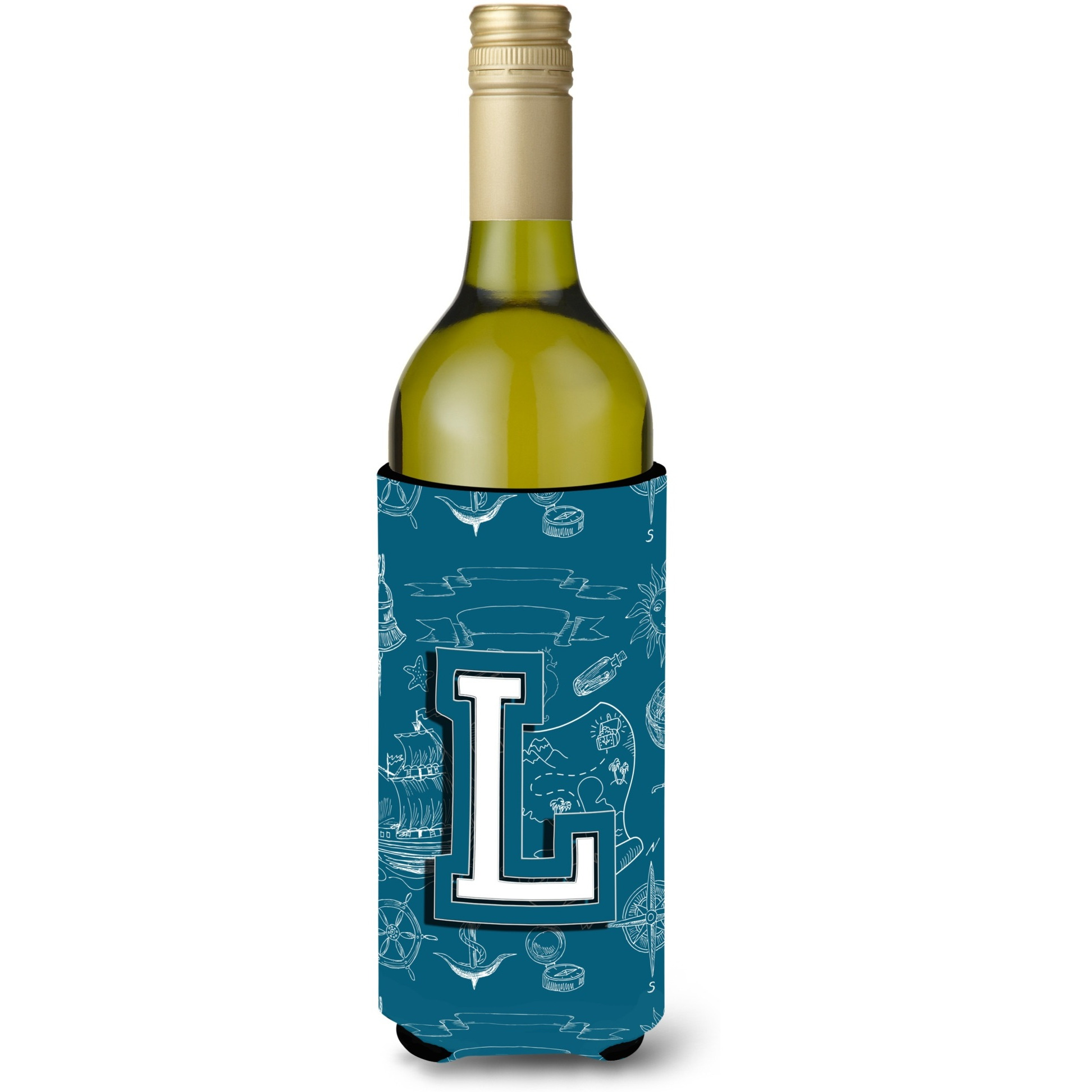 Letter L Sea Doodles Initial Alphabet Wine Bottle Beverage Insulator Hugger CJ2014-LLITERK