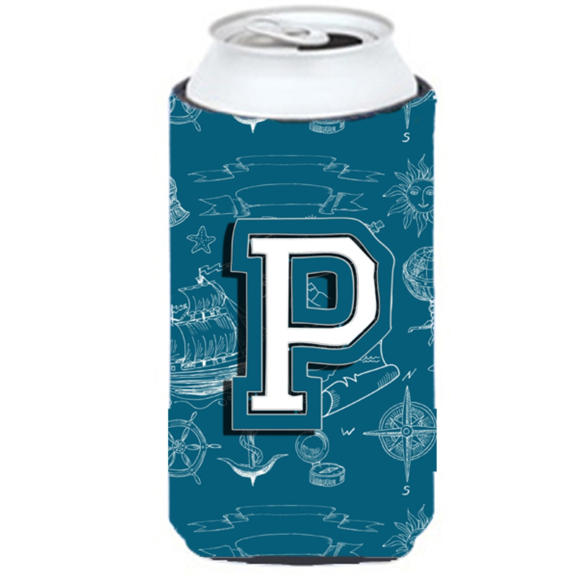 Letter P Sea Doodles Initial Alphabet Tall Boy Beverage Insulator Hugger CJ2014-PTBC