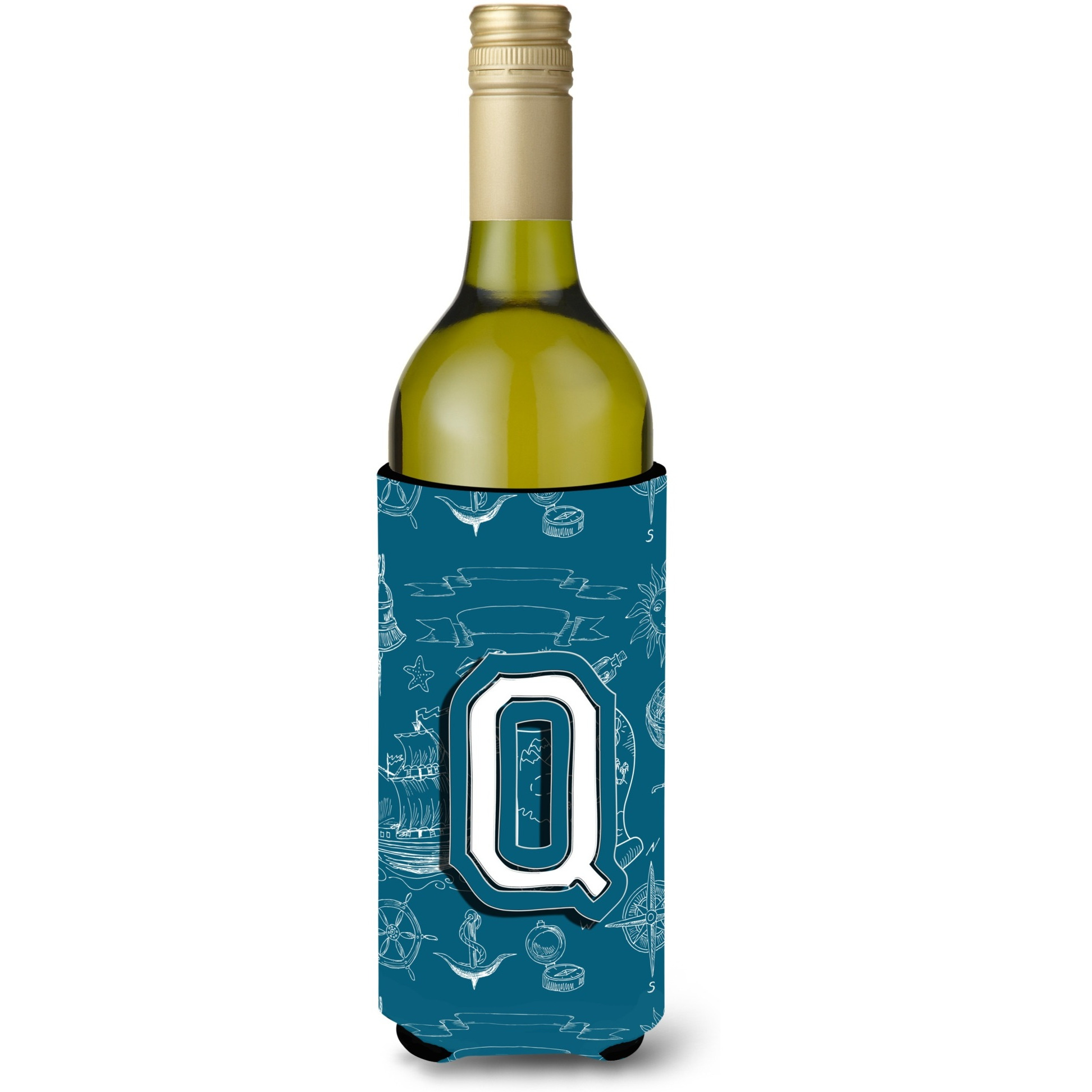 Letter Q Sea Doodles Initial Alphabet Wine Bottle Beverage Insulator Hugger CJ2014-QLITERK