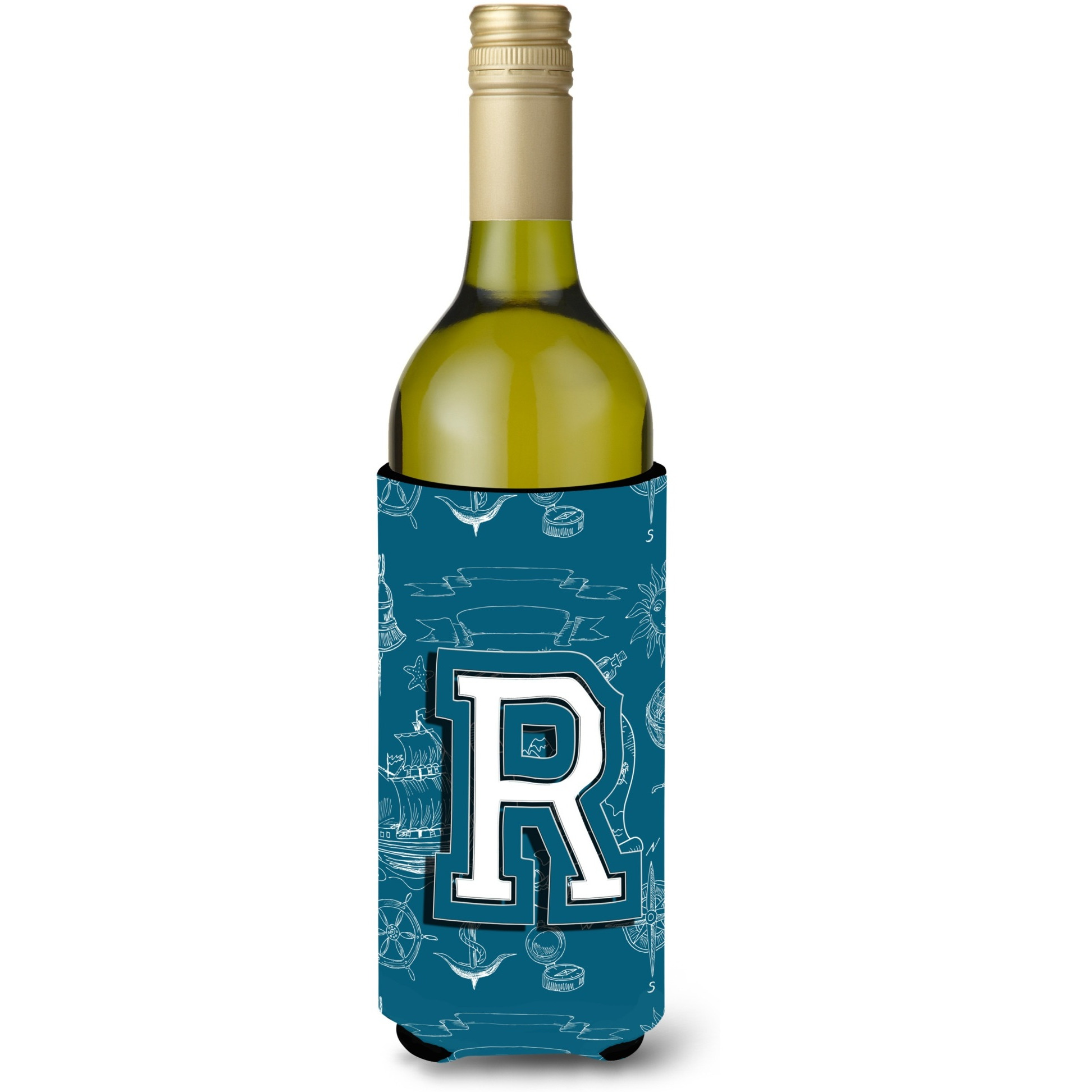 Letter R Sea Doodles Initial Alphabet Wine Bottle Beverage Insulator Hugger CJ2014-RLITERK