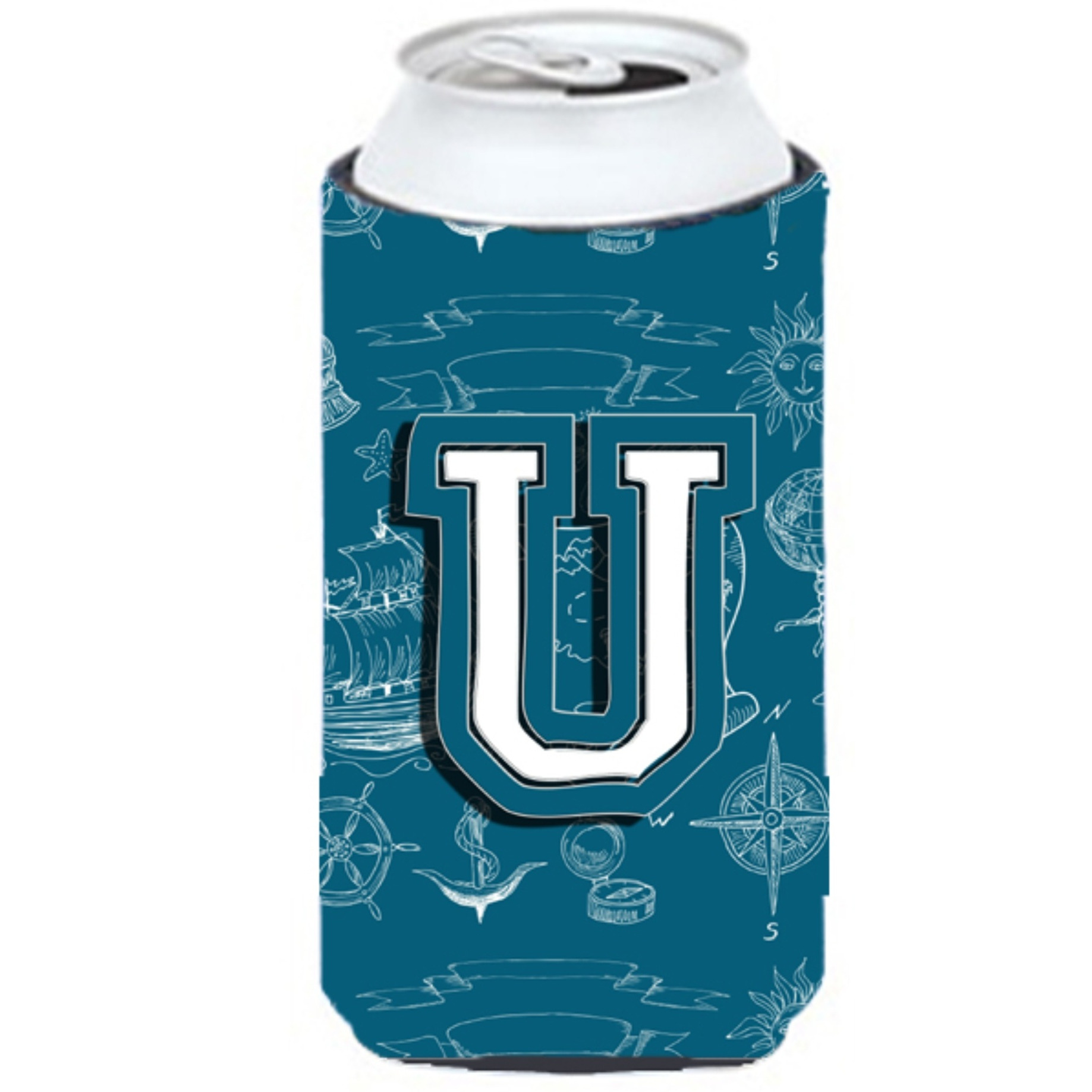 Letter U Sea Doodles Initial Alphabet Tall Boy Beverage Insulator Hugger CJ2014-UTBC