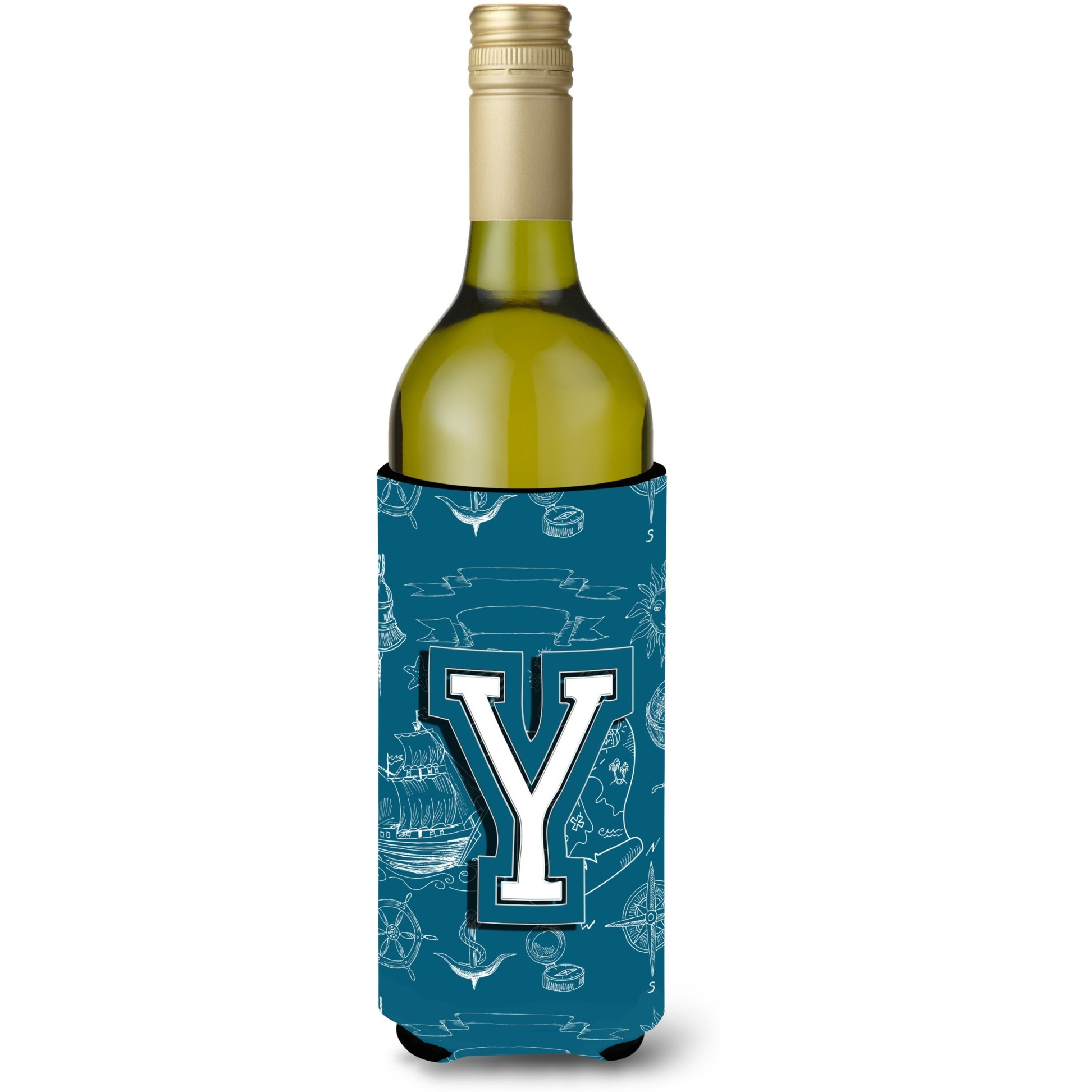 Letter Y Sea Doodles Initial Alphabet Wine Bottle Beverage Insulator Hugger CJ2014-YLITERK
