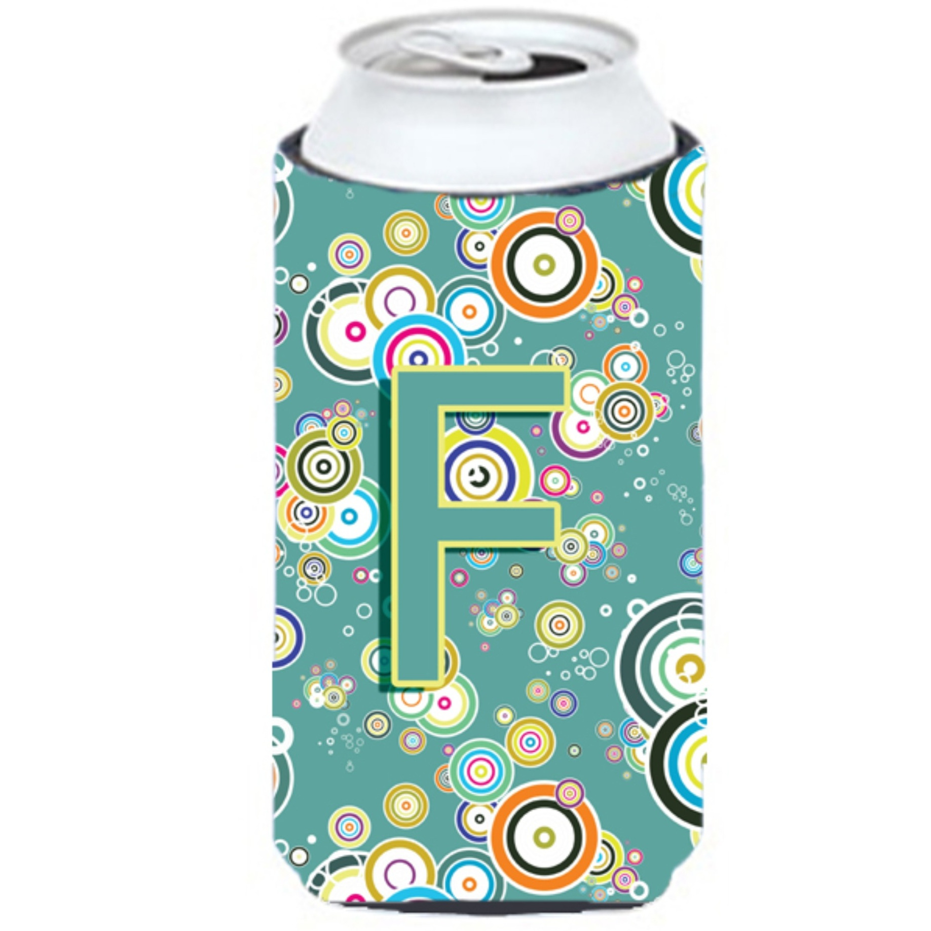 Letter F Circle Circle Teal Initial Alphabet Tall Boy Beverage Insulator Hugger CJ2015-FTBC