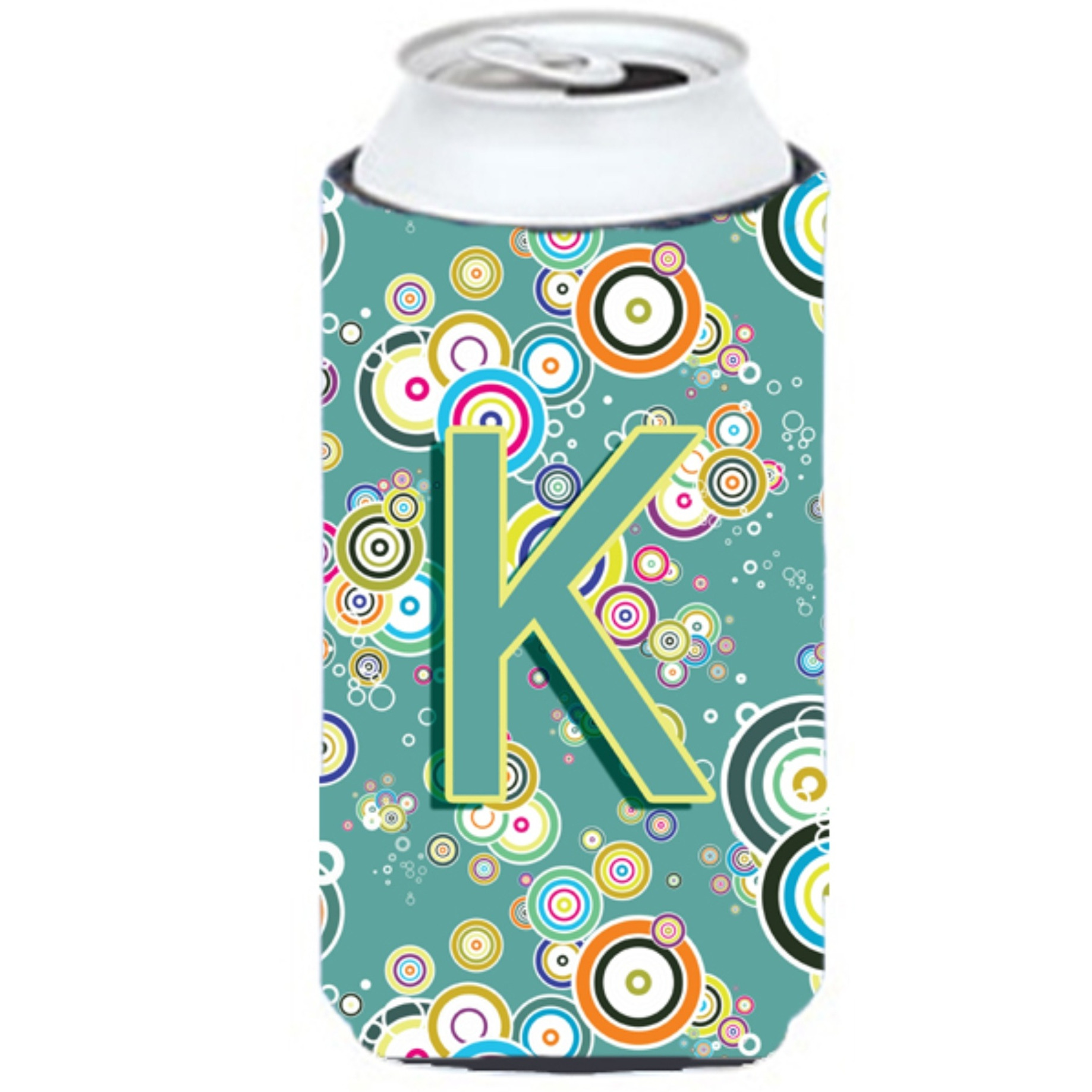 Letter K Circle Circle Teal Initial Alphabet Tall Boy Beverage Insulator Hugger CJ2015-KTBC