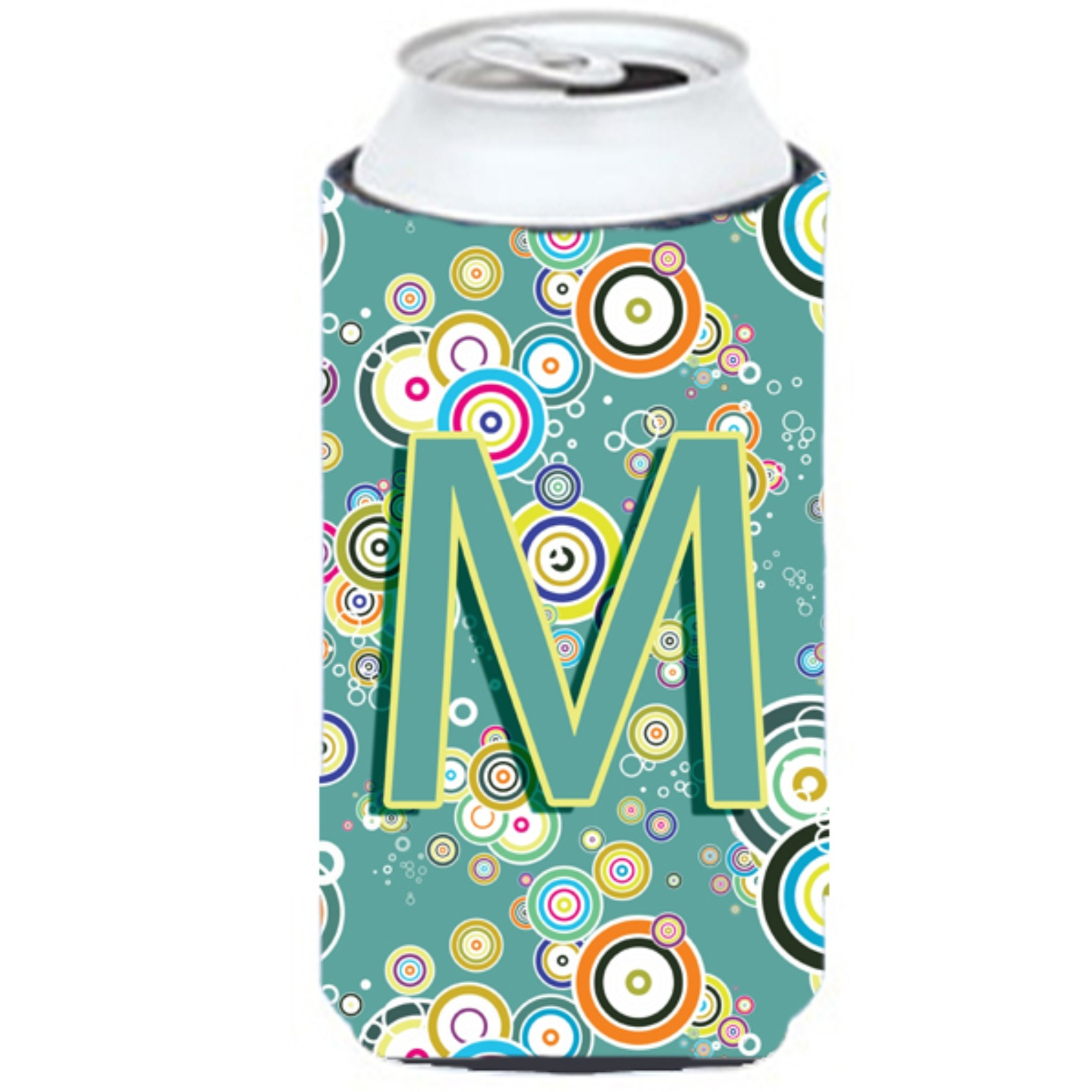 Letter M Circle Circle Teal Initial Alphabet Tall Boy Beverage Insulator Hugger CJ2015-MTBC