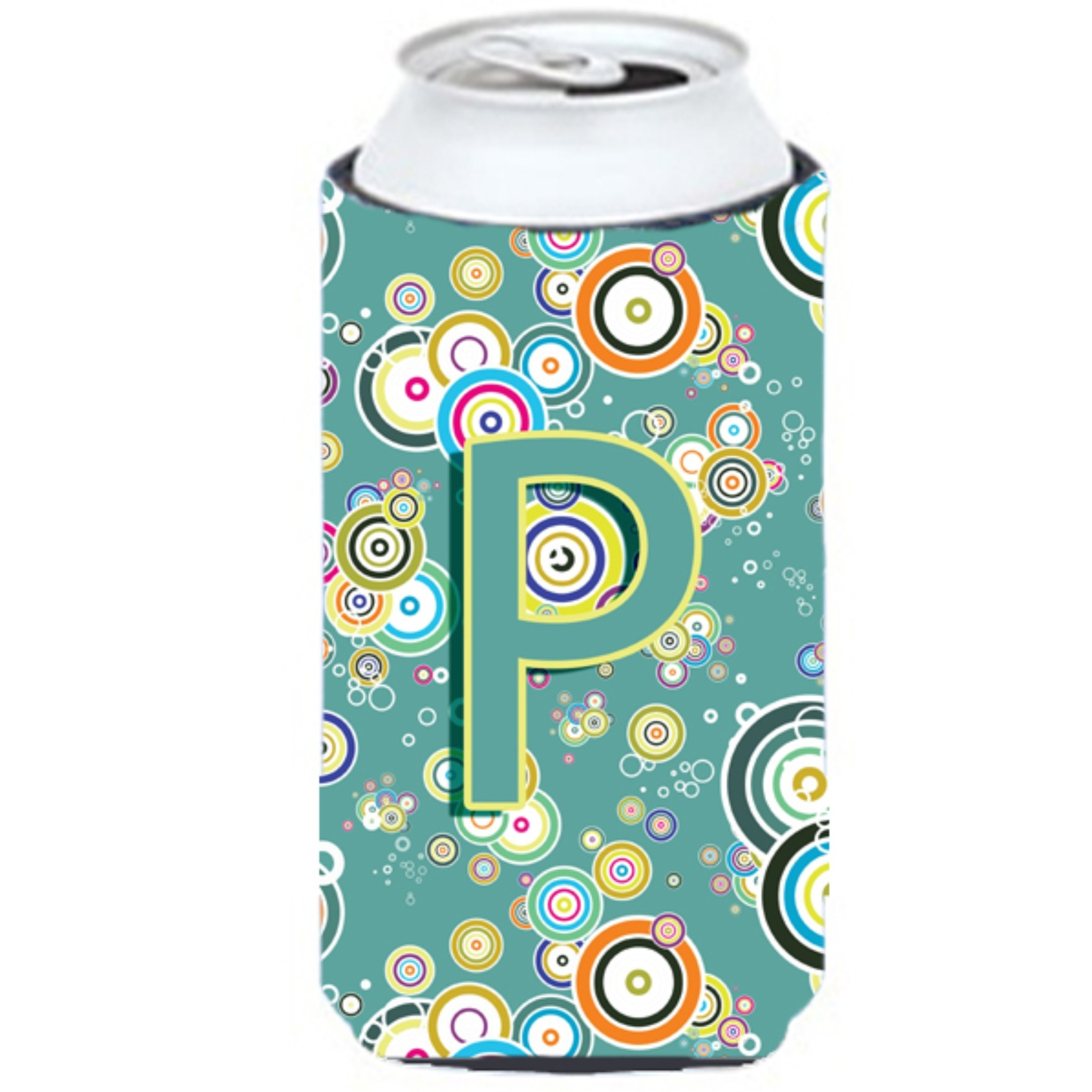 Letter P Circle Circle Teal Initial Alphabet Tall Boy Beverage Insulator Hugger CJ2015-PTBC