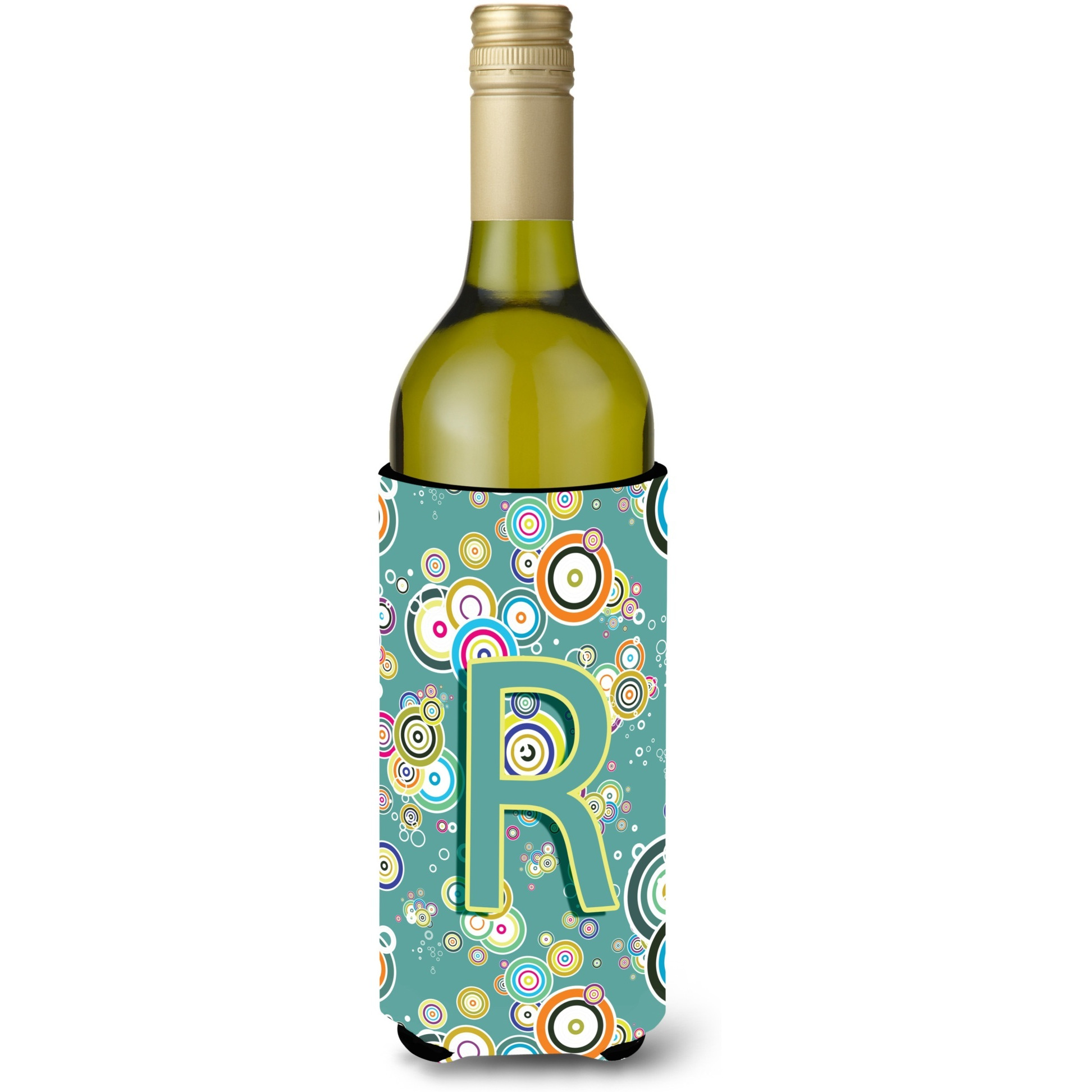 Letter R Circle Circle Teal Initial Alphabet Wine Bottle Beverage Insulator Hugger CJ2015-RLITERK
