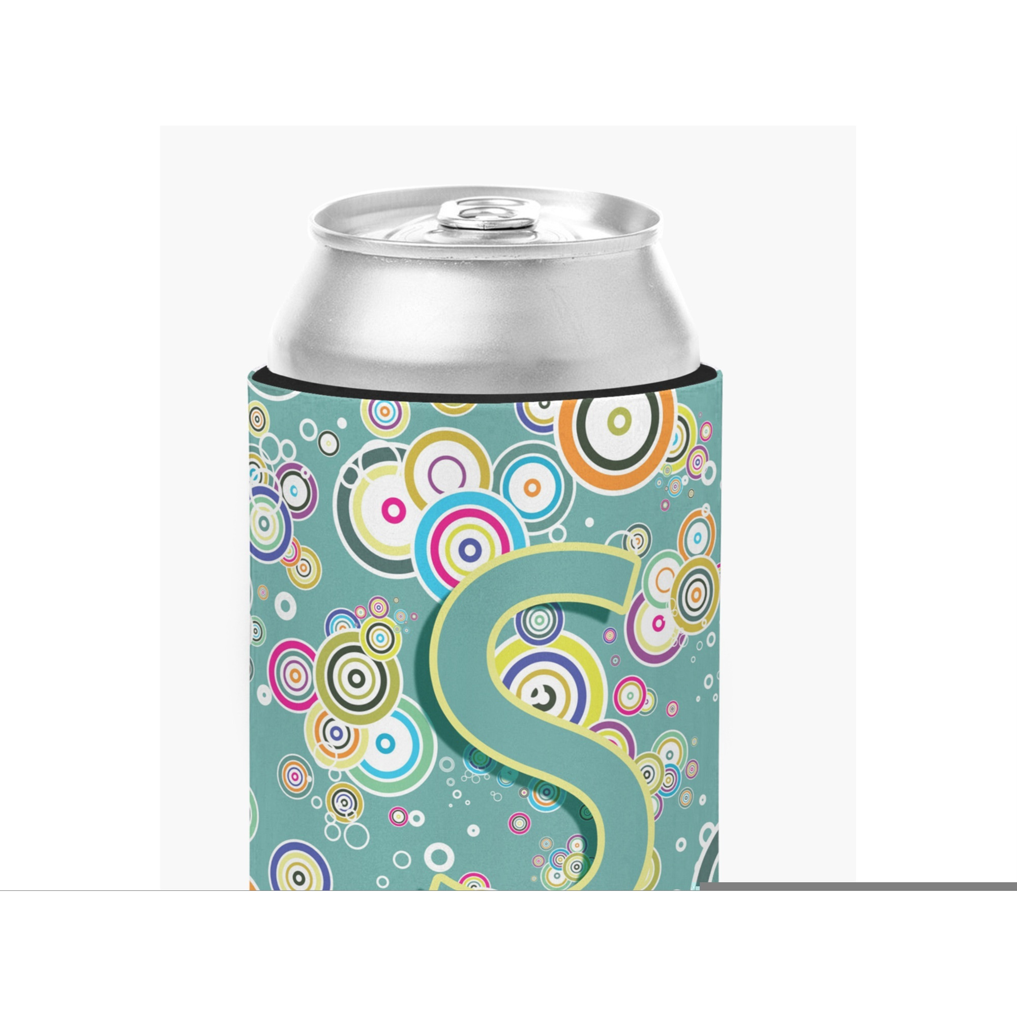 Letter S Circle Circle Teal Initial Alphabet Can or Bottle Hugger CJ2015-SCC
