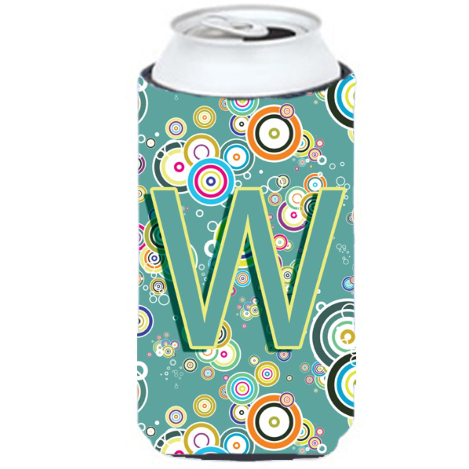 Letter W Circle Circle Teal Initial Alphabet Tall Boy Beverage Insulator Hugger CJ2015-WTBC
