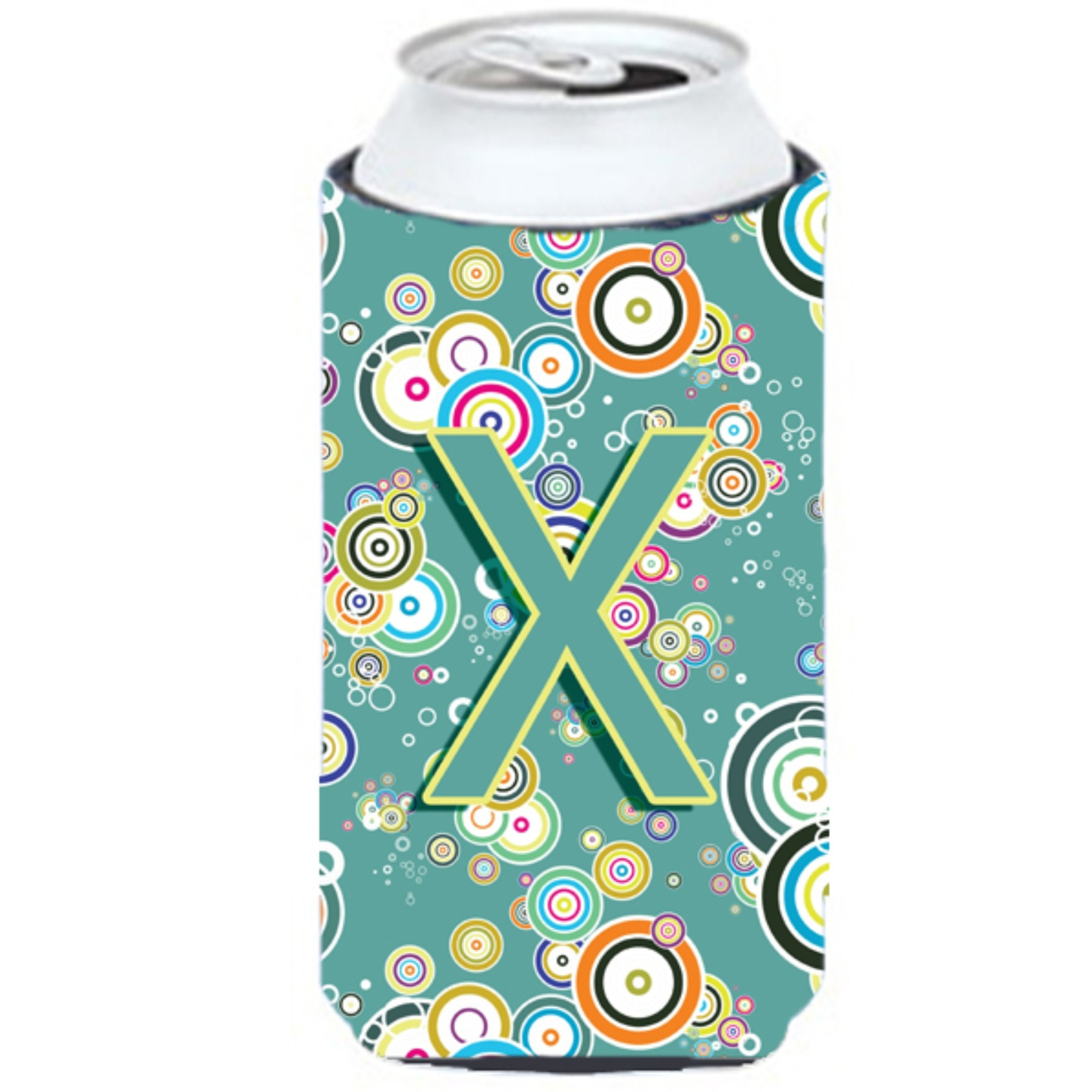 Letter X Circle Circle Teal Initial Alphabet Tall Boy Beverage Insulator Hugger CJ2015-XTBC
