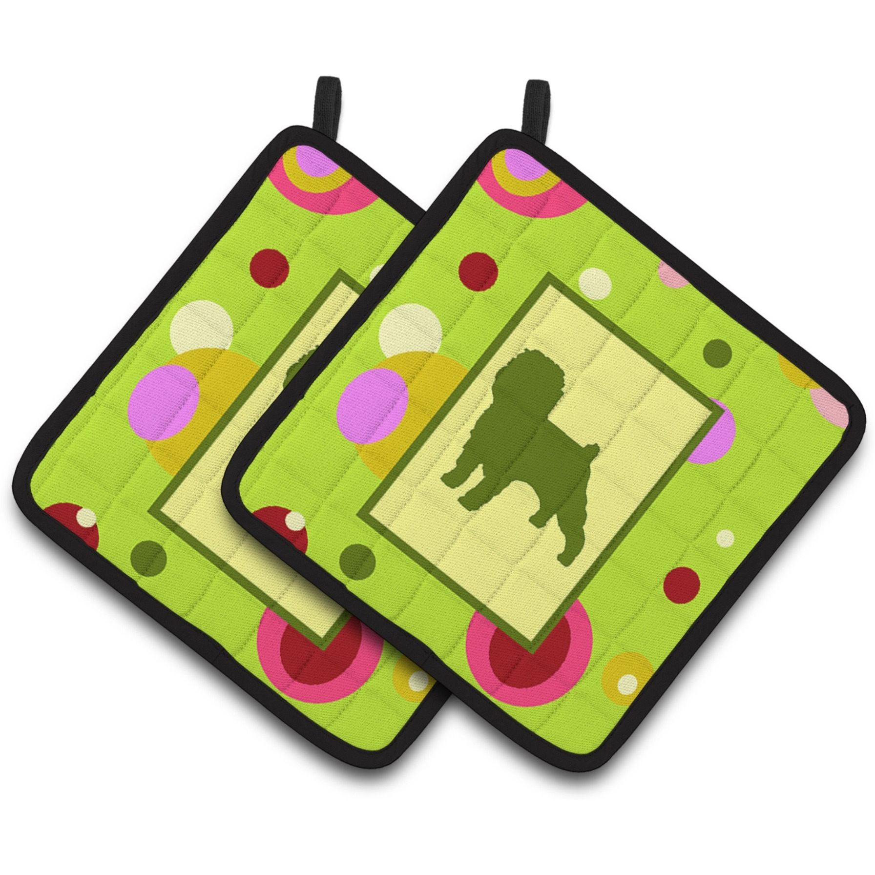 &quotCaroline's Treasures Lime green Dots Affenpinscher Pair of Pot Holders CK1001PTHD, 7.5HX7.5W, Multicolor"