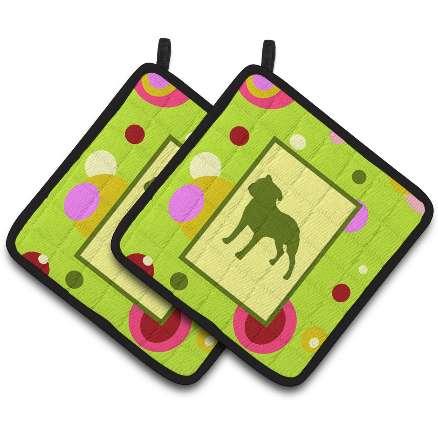 &quotCaroline's Treasures Staffie Pair of Pot Holders CK1060PTHD, 7.5HX7.5W, Multicolor"