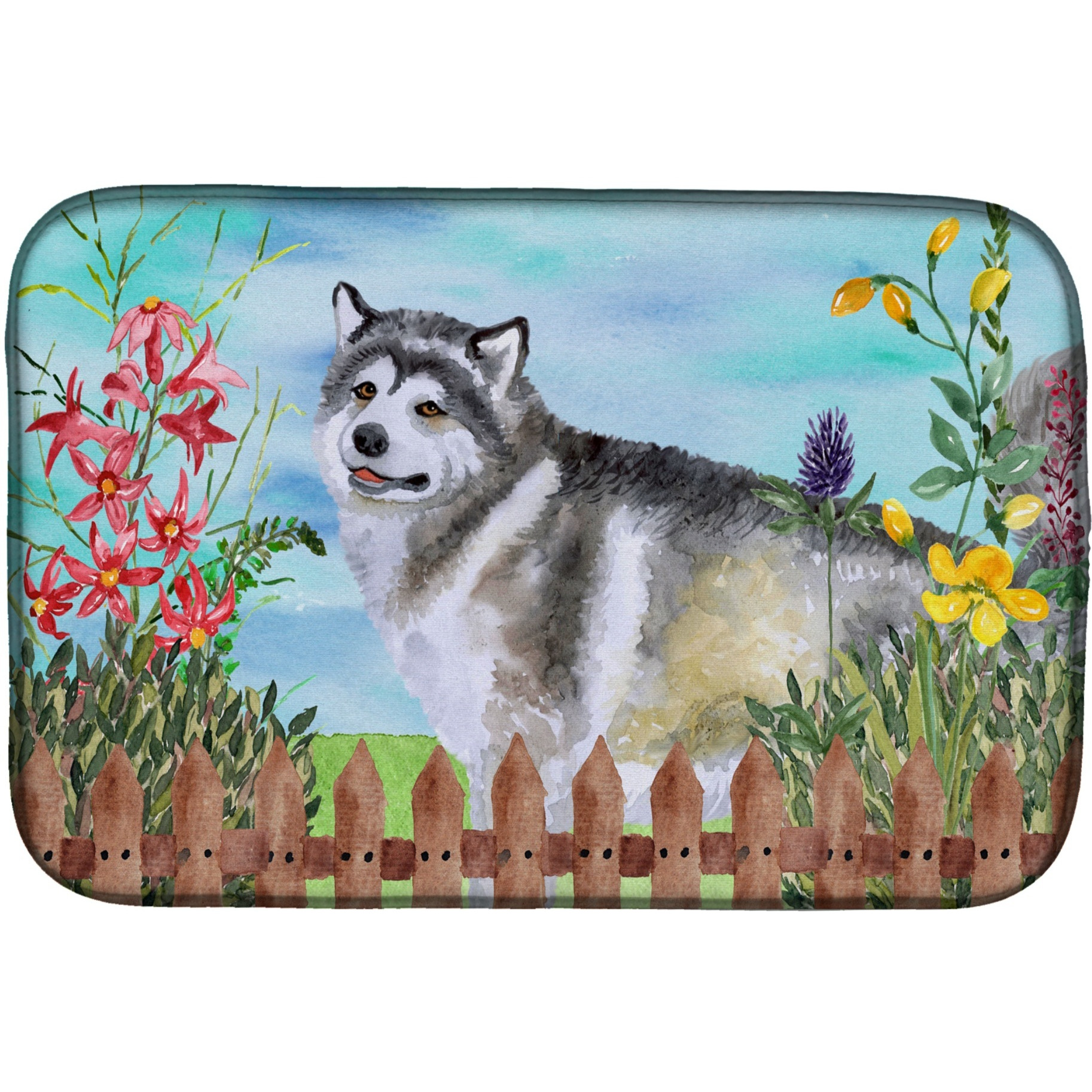 &quotCaroline's Treasures Alaskan Malamute Spring Dish Drying Mat, 14"" x 21"""