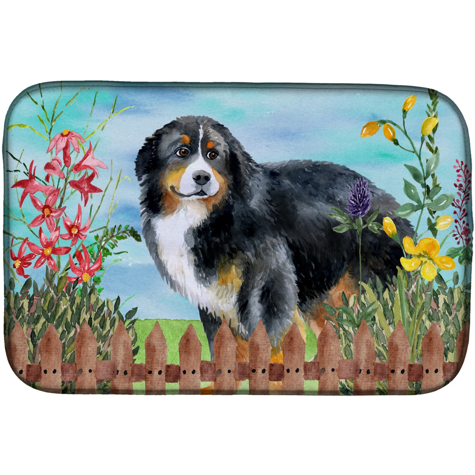 &quotCaroline's Treasures Bernese Mountain Dog Spring Dish Drying Mat, 14"" x 21"""