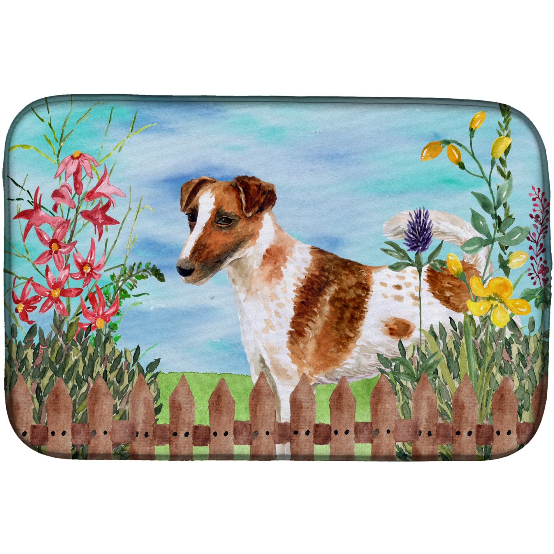 &quotCaroline's Treasures Smooth Fox Terrier Spring Dish Drying Mat, 14"" x 21"""