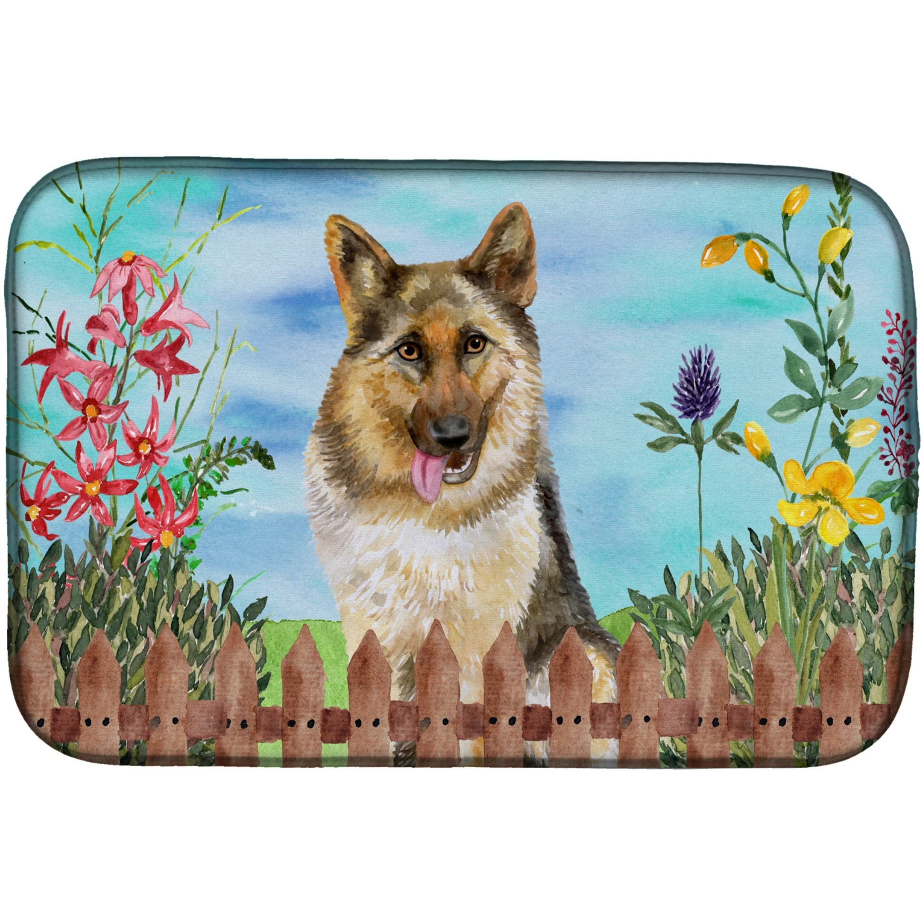 &quotCaroline's Treasures German Shepherd Spring Dish Drying Mat, 14"" x 21"""